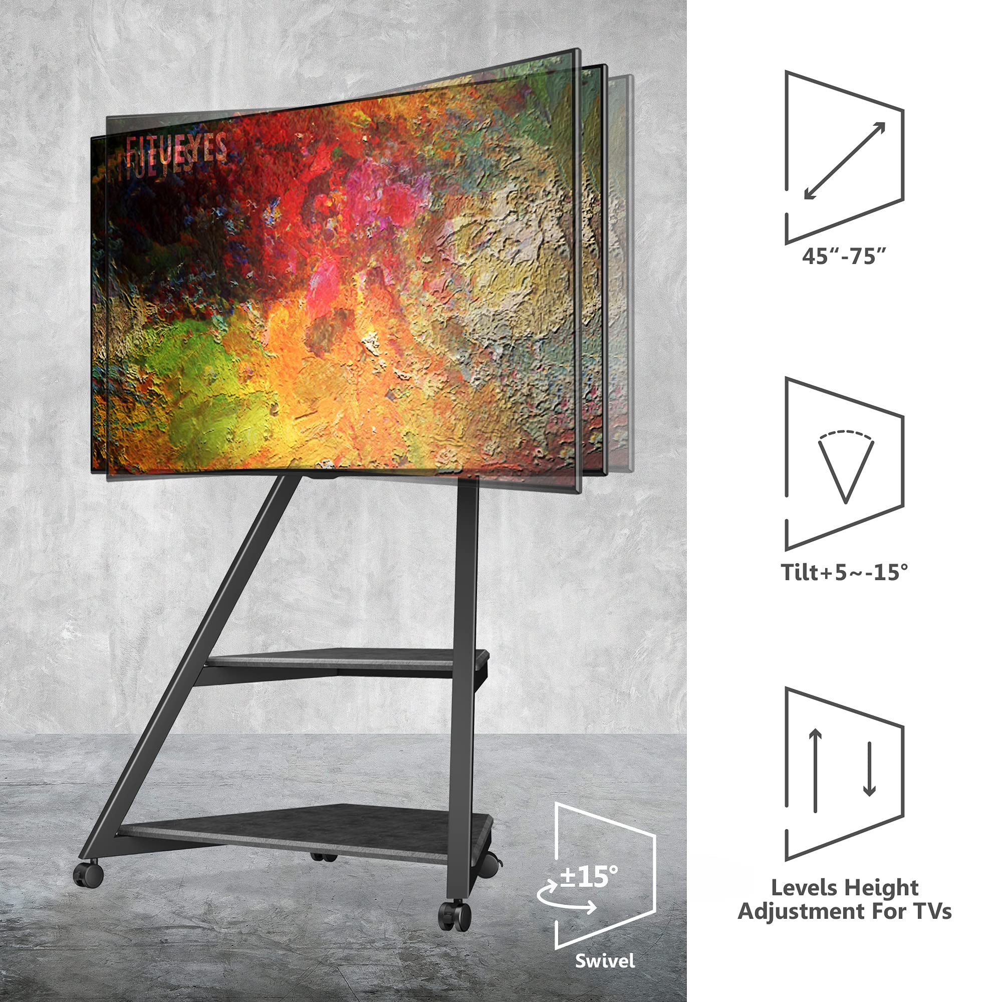 FITUEYES Universal TV Stand for 43-75 Inch TVs - Modern Swivel Tilt Floor TV Cart with Height Adjustment & Cable Management - Eiffel Series Entertainment Center for Living Room, Bedroom, Home Theater