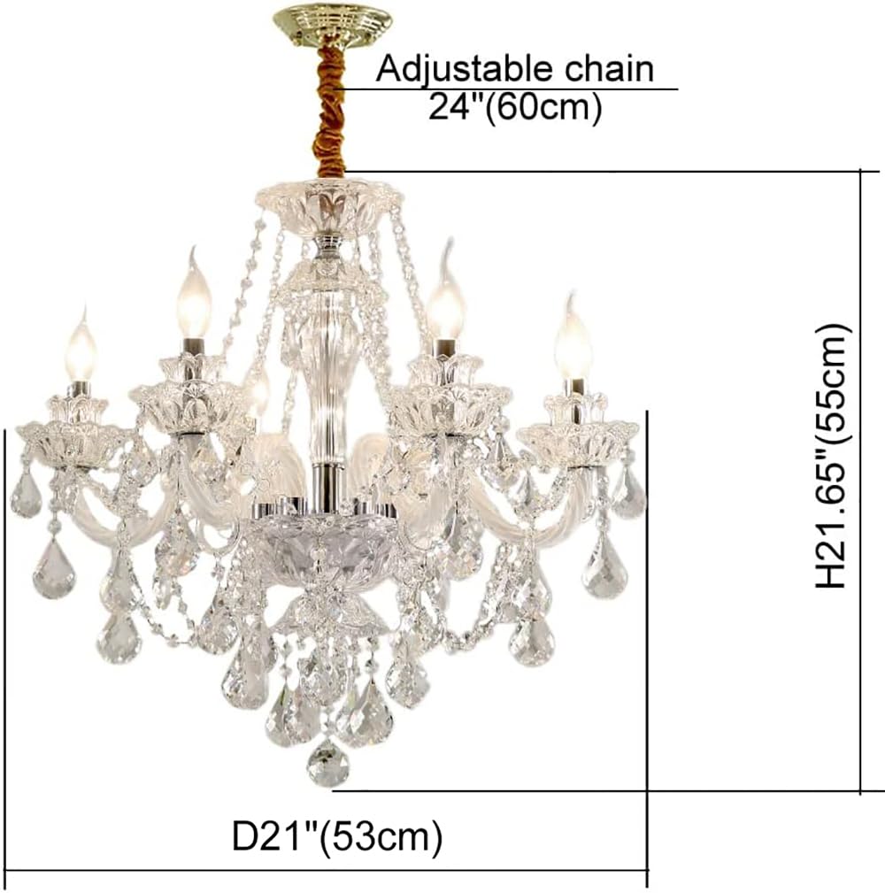 Luxury 6-Light Crystal Chandelier with Clear K9 Crystals - E12 Bulb Ceiling Light Fixture for Dining Room, Living Room & Bedroom Decor | Elegant Home Lighting for Weddings, Parties & Interior Design