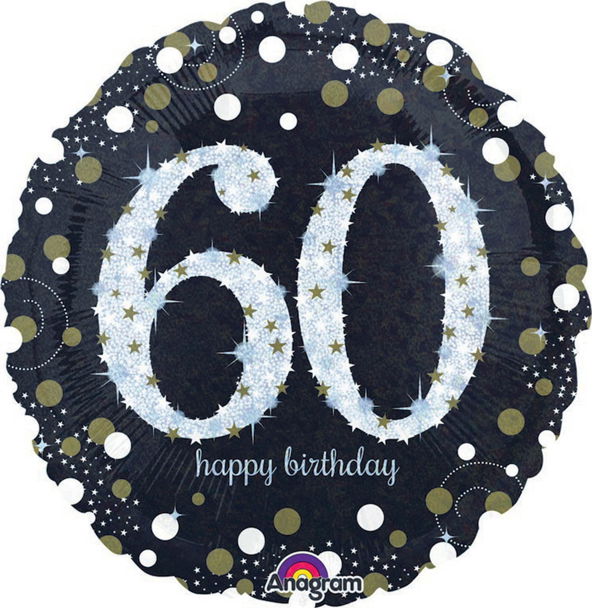 60th Birthday Sparkling Holographic Foil Balloon - Standard Size for Party Decorations & Anniversary Celebrations