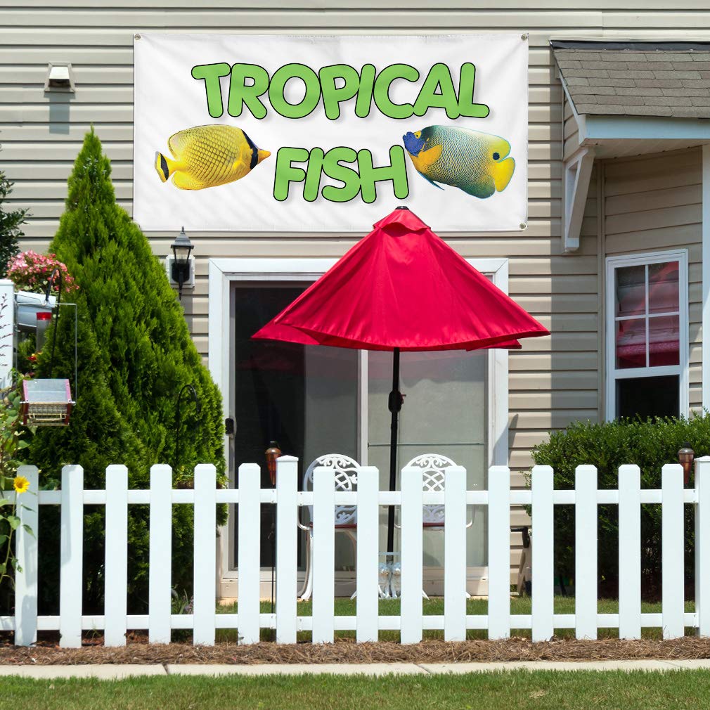 Premium Vinyl Banner 16x40 Inches - Weatherproof, Durable with 4 Grommets for Tropical Fish Business, Restaurants & Outdoor Signs | Perfect for Storefronts, Events, and Yard Advertising