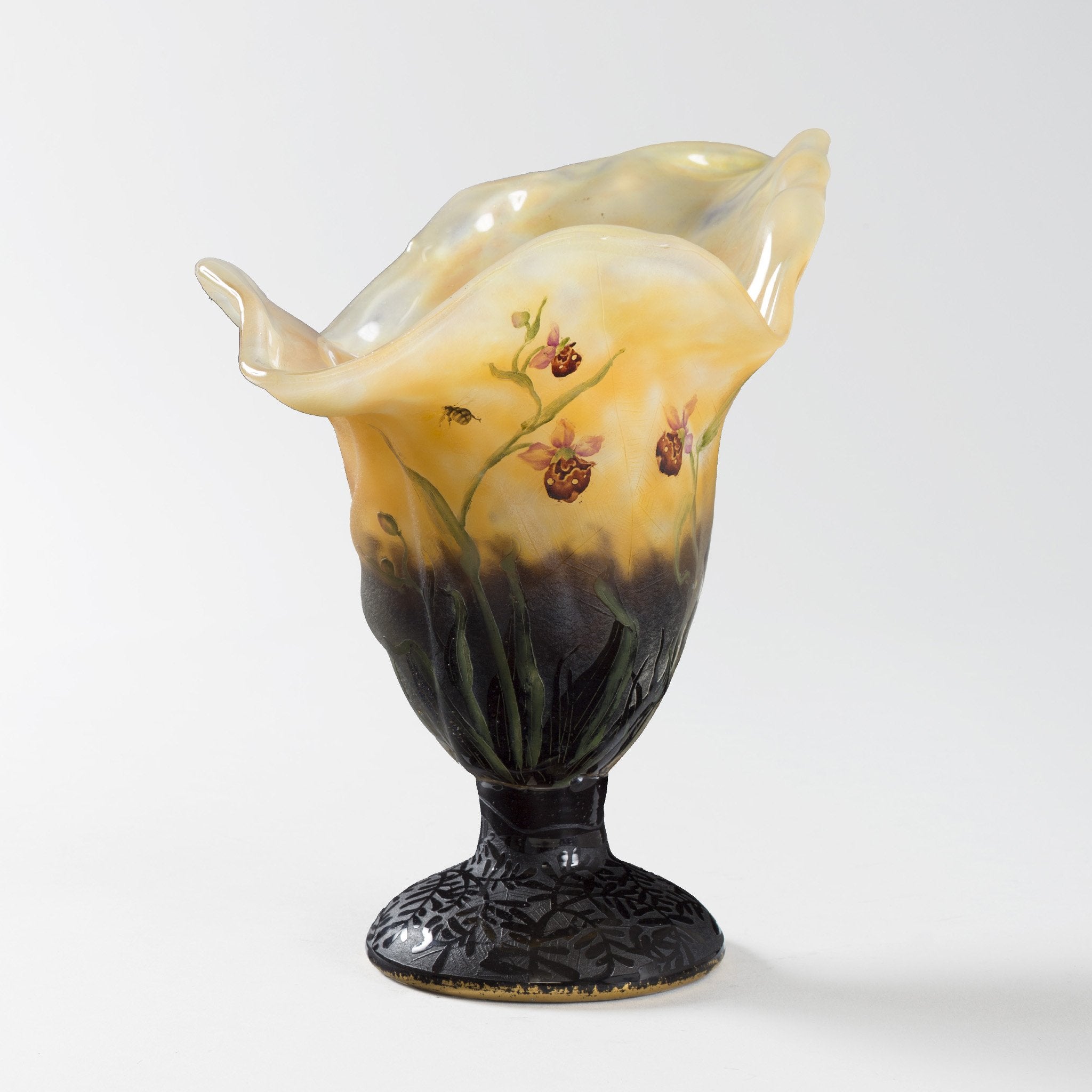 Daum Nancy Fleurs et Abeilles Enameled & Etched Glass Vase - Handcrafted French Art Nouveau Flower Vase for Home Decor, Wedding Centerpiece & Luxury Gift