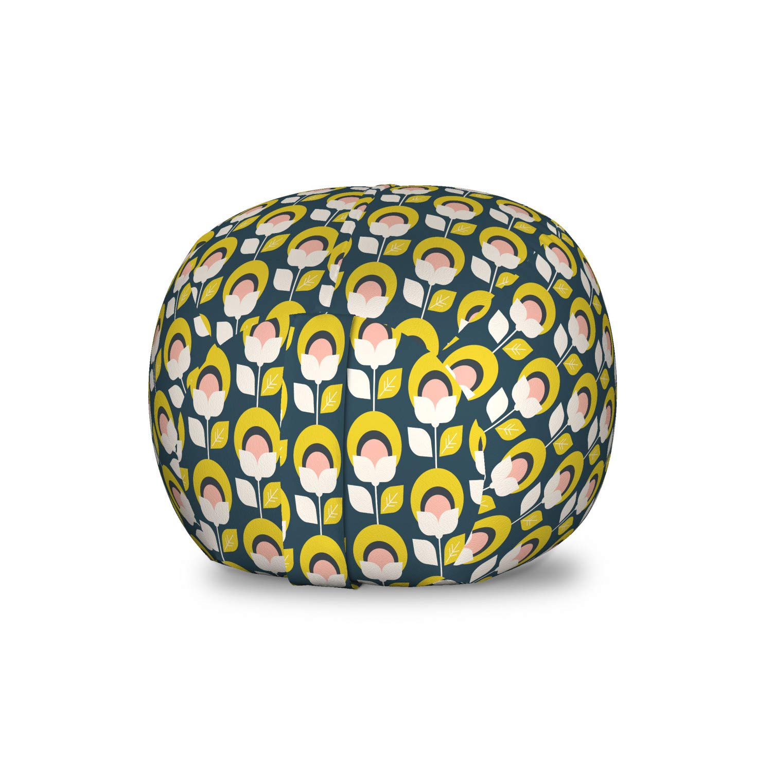 Ambesonne Abstract Toy Storage Bag Chair - Geometric Flower Silhouette Design, Washable Stuffed Animal Organizer for Kids Room, Small Size in Mustard/Blush/Dark Teal - Perfect for Playroom Organization & Kids Bedroom Decor