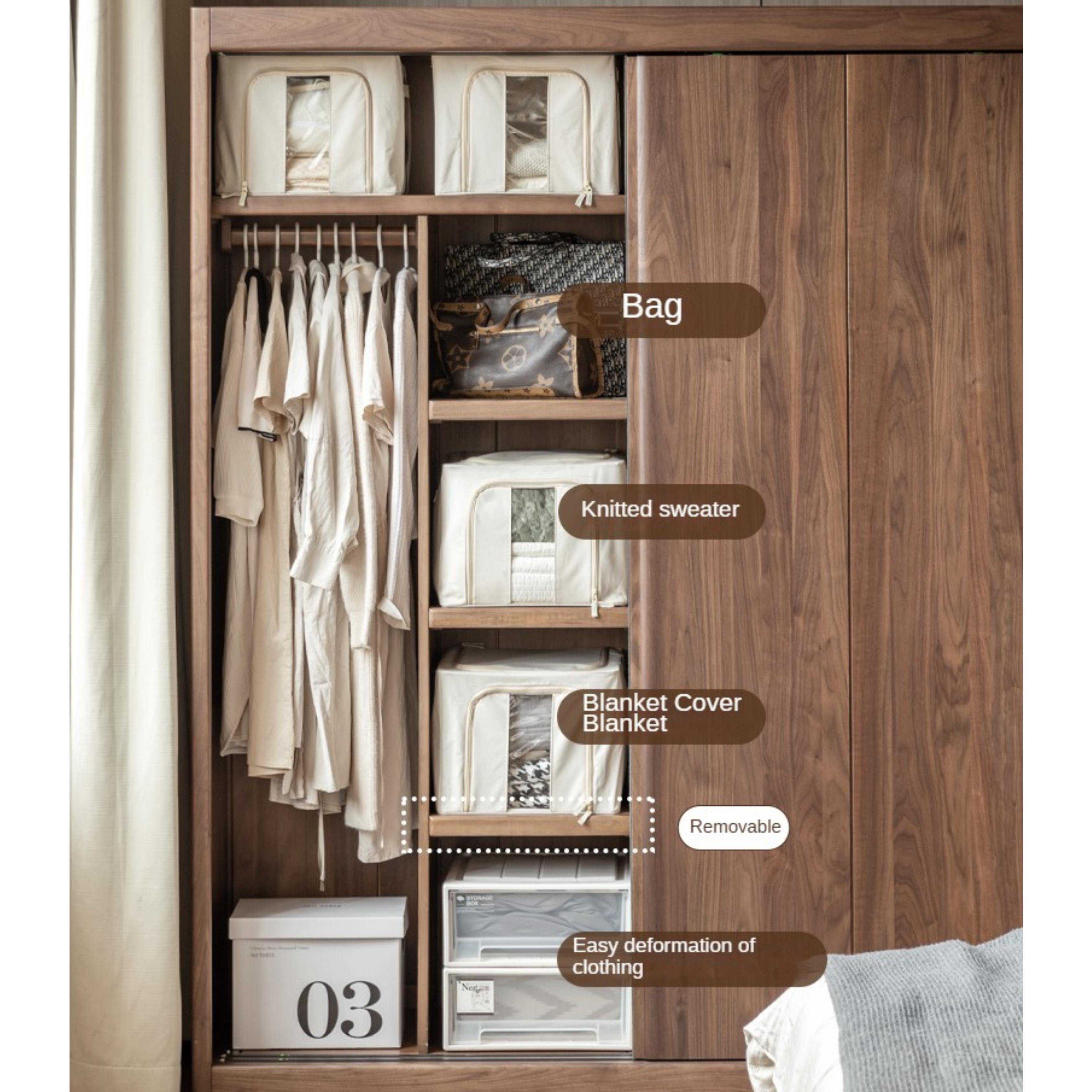 Premium Black Walnut Solid Wood Sliding Door Closet - Elegant & Durable Wardrobe Solution for Bedroom, Walk-in Closet, and Modern Home Decor