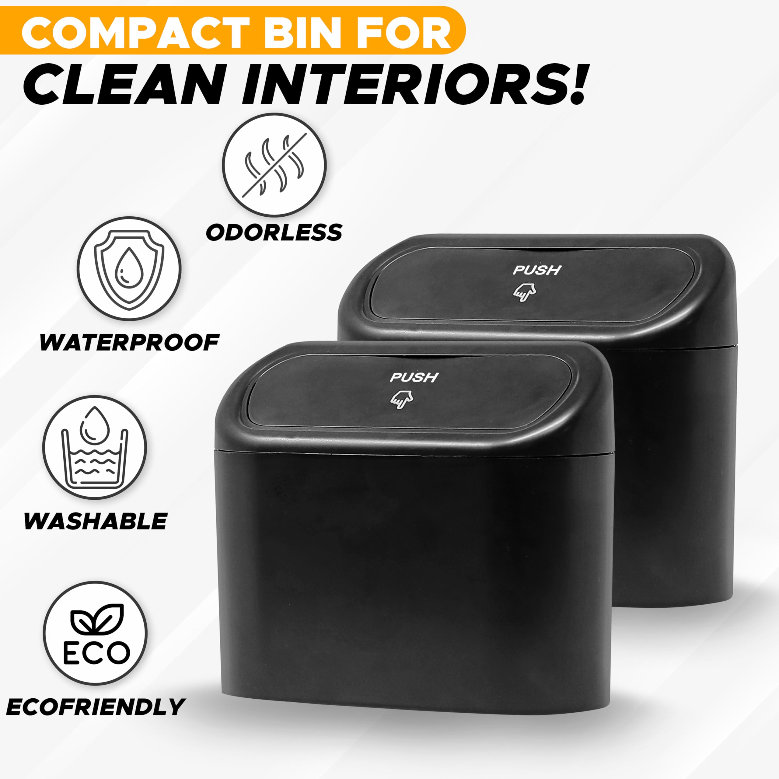 EcoNour Mini Car Trash Can with Lid - 2 Pack Leakproof Car Garbage Bin for Side Door & Backseat | Portable Auto Trash Organizer with 10 Rolls | Perfect for Vehicles, Office, Kitchen & Travel Accessories