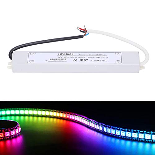24V 30W LED Power Supply Adapter - Waterproof IP67 Low Voltage Transformer for Indoor/Outdoor LED Strips, Landscape Lighting, and Signage - LPV-30-24 DC Power Converter