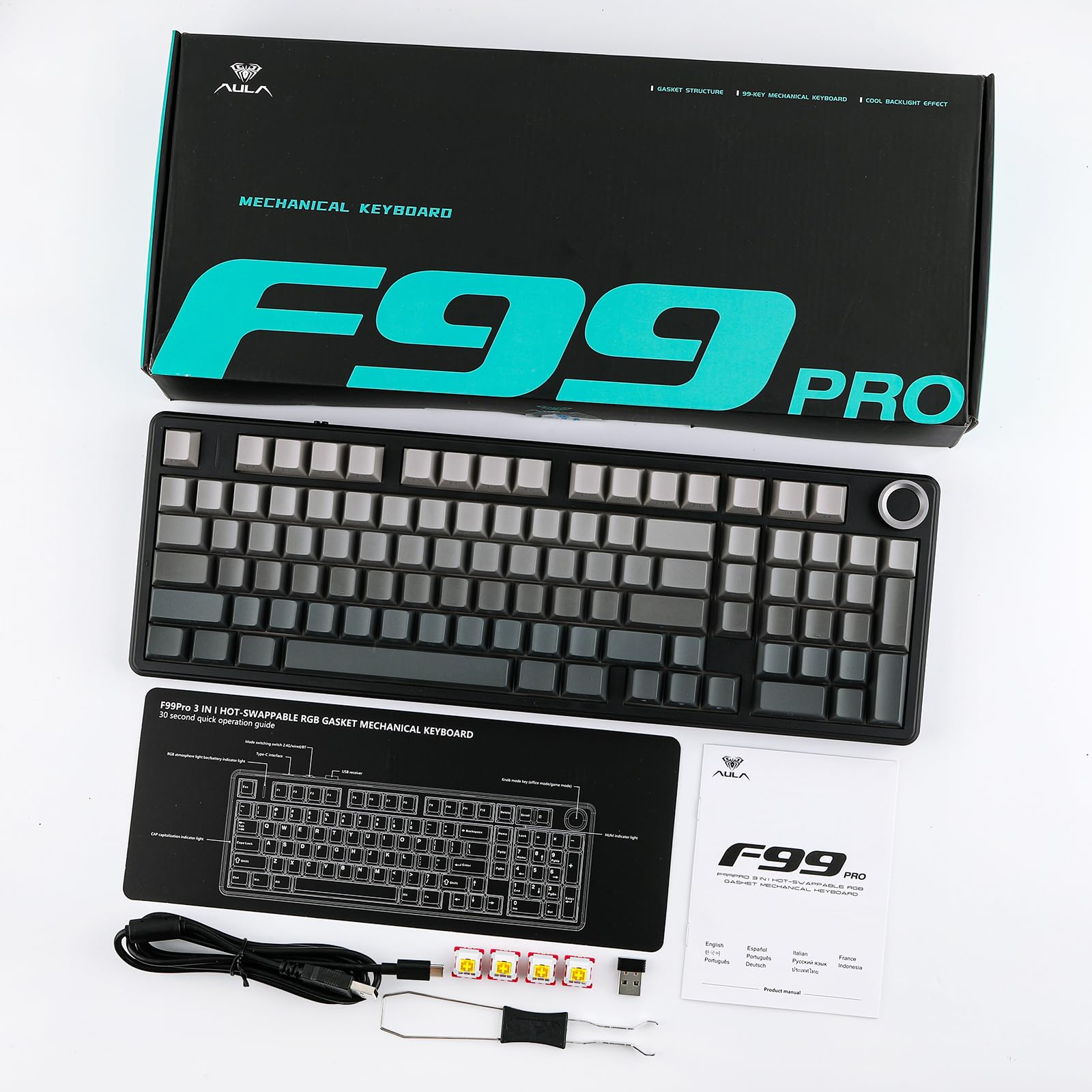 EPOMAKER X Aula F99 PRO Wireless Mechanical Gaming Keyboard - Hot Swappable Custom Keyboard with 8000mAh Battery, RGB Backlit, 2.4GHz/Type-C/BT5.0 Connectivity (Black Gradient) - Perfect for PC Gaming, Office Work & Typing Enthusiasts