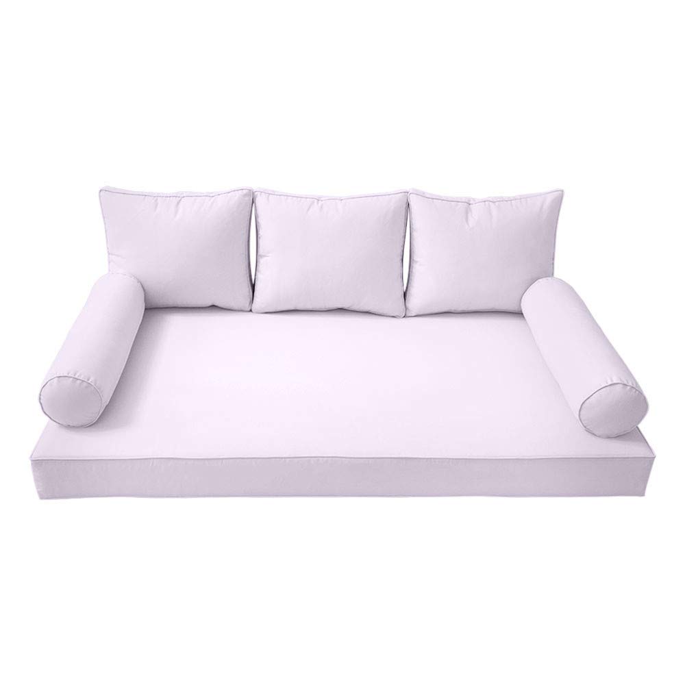 Prolinemax Outdoor Style 3 Twin-XL Piped Trim Daybed Mattress Bolster Pillow Fitted Sheet Cover Only - Waterproof & Breathable Fabric for Patio, Poolside, and Guest Room Use - Model AD107