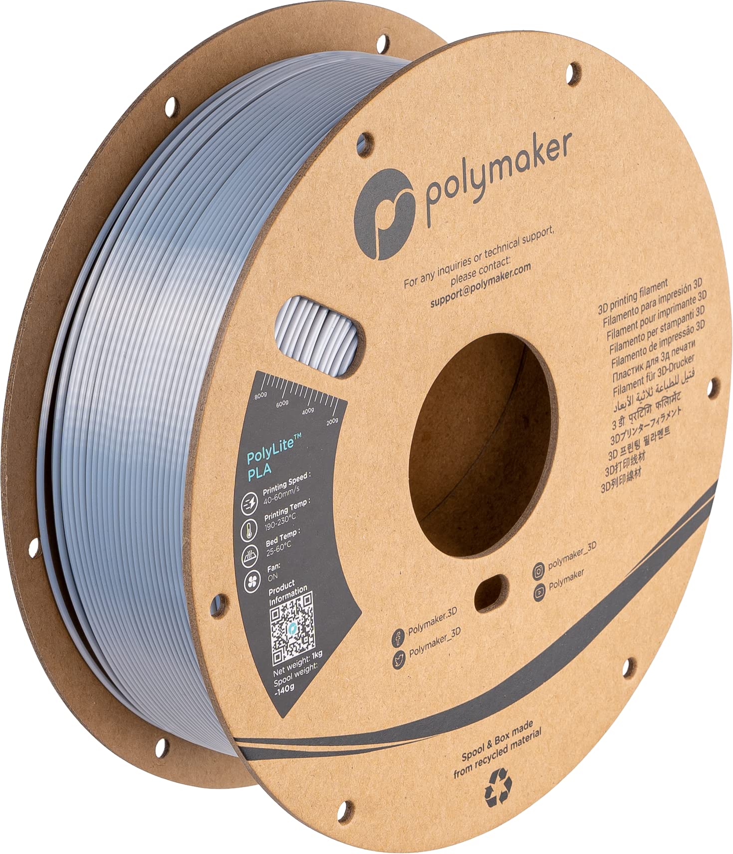 Polymaker Silk PLA Filament 1.75mm - Shiny Silver 3D Printer Filament 1kg Spool | High-Quality PolyLite PLA for Smooth Prints | Perfect for Cosplay, Jewelry & Decorative Models