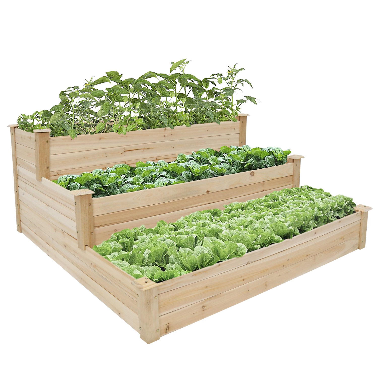 FIZZEEY 3-Tier Raised Garden Bed - Elevated Wooden Planter Box for Vegetables, Herbs & Flowers | Outdoor Gardening, Patio, Backyard, Balcony Planting Solution