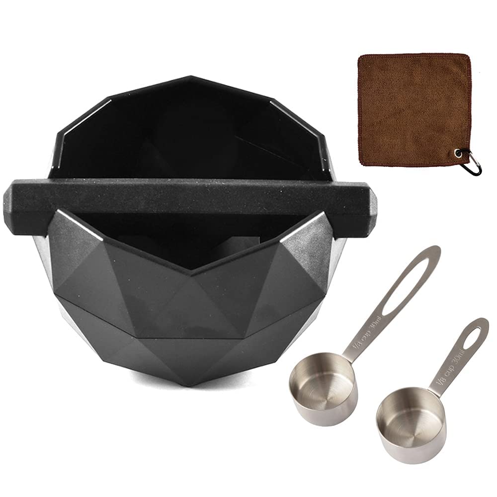CAFEMASY Espresso Knock Box with Barista Towel & 2 Stainless Steel Coffee Scoops - Perfect for Home Baristas & Coffee Shops
