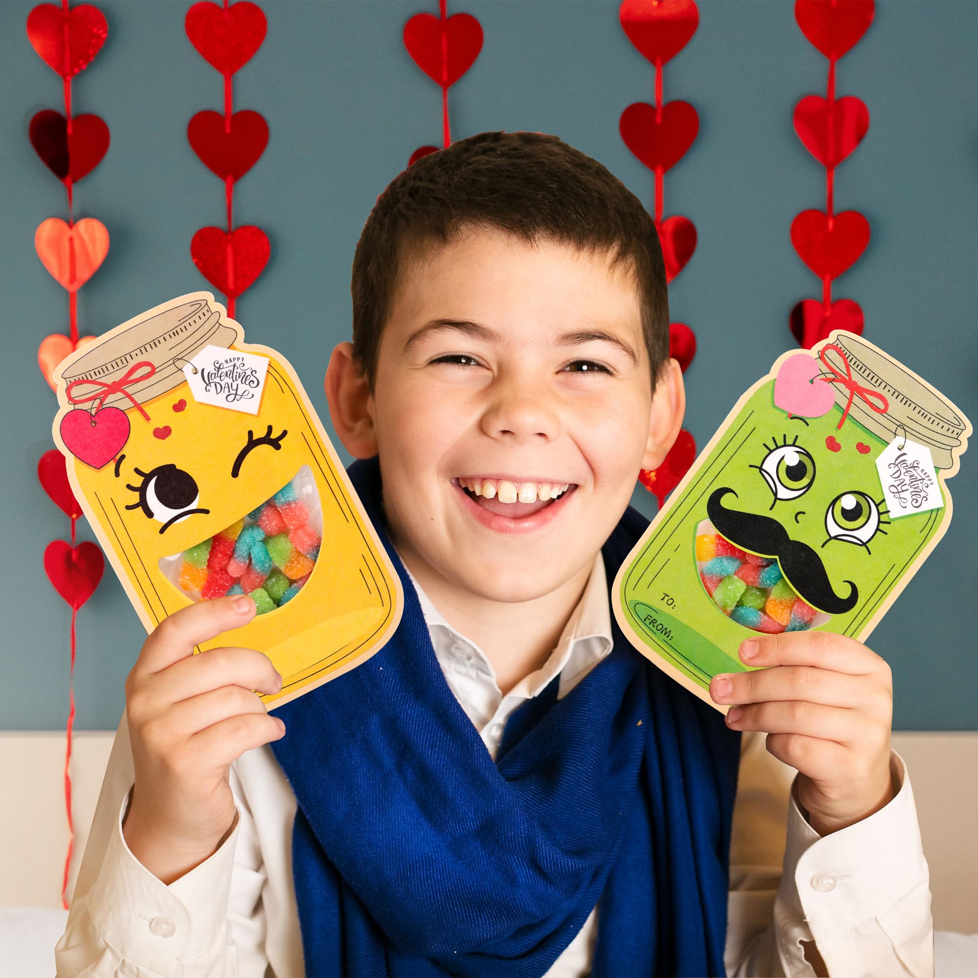 48 Pack Valentine's Day Cards for Kids - Mason Jar Themed Classroom Exchange Cards with Treat Bags for Boys, Girls, Toddlers & Friends | School Party Supplies, Classroom Prizes, Gift Exchange (Candy Not Included) | Perfect for Valentine's Classroom Activities, School Parties & Kids' Gift Giving