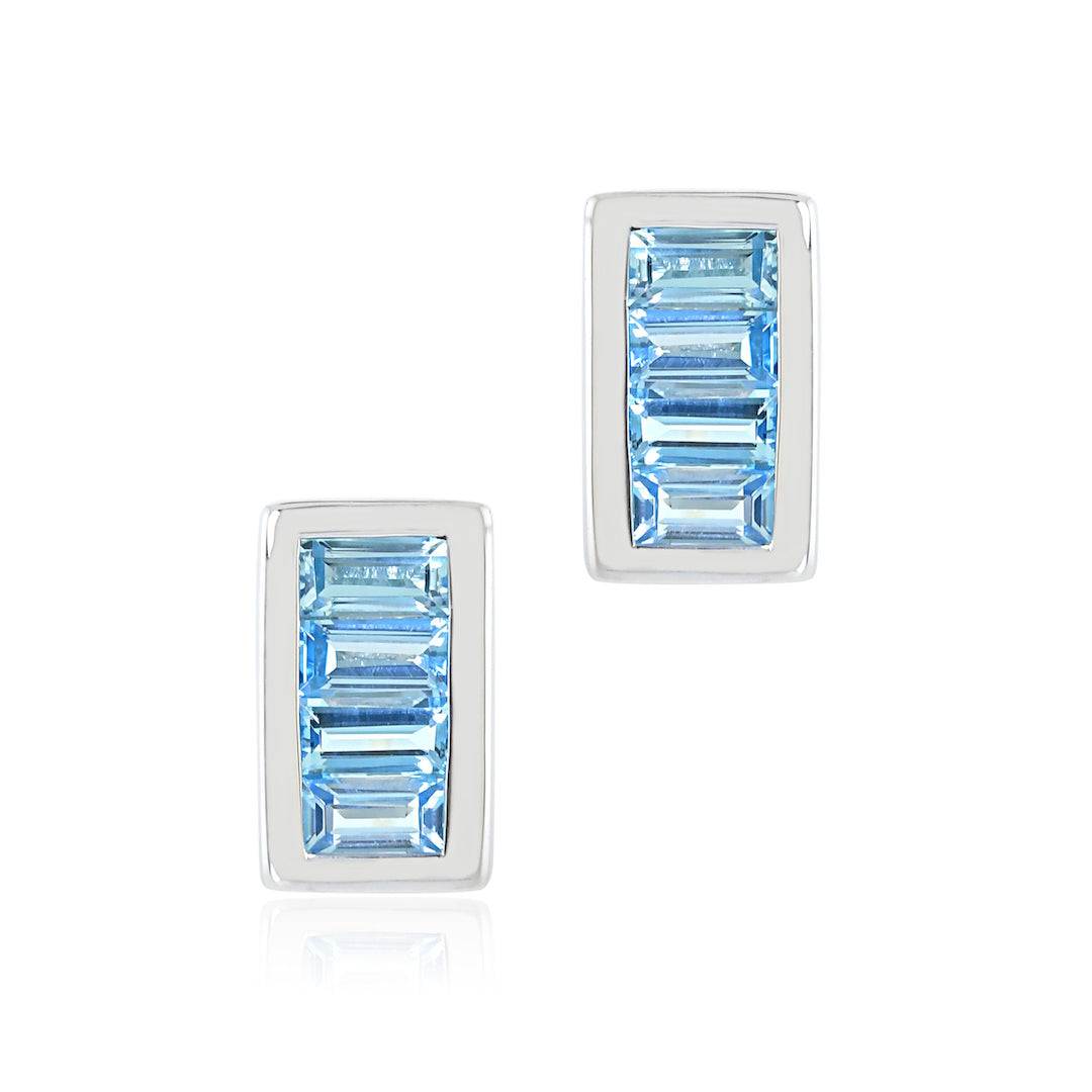 Swiss Blue Topaz Channel Set Earrings – Elegant Gemstone Studs for Women, Perfect for Weddings, Parties & Special Occasions