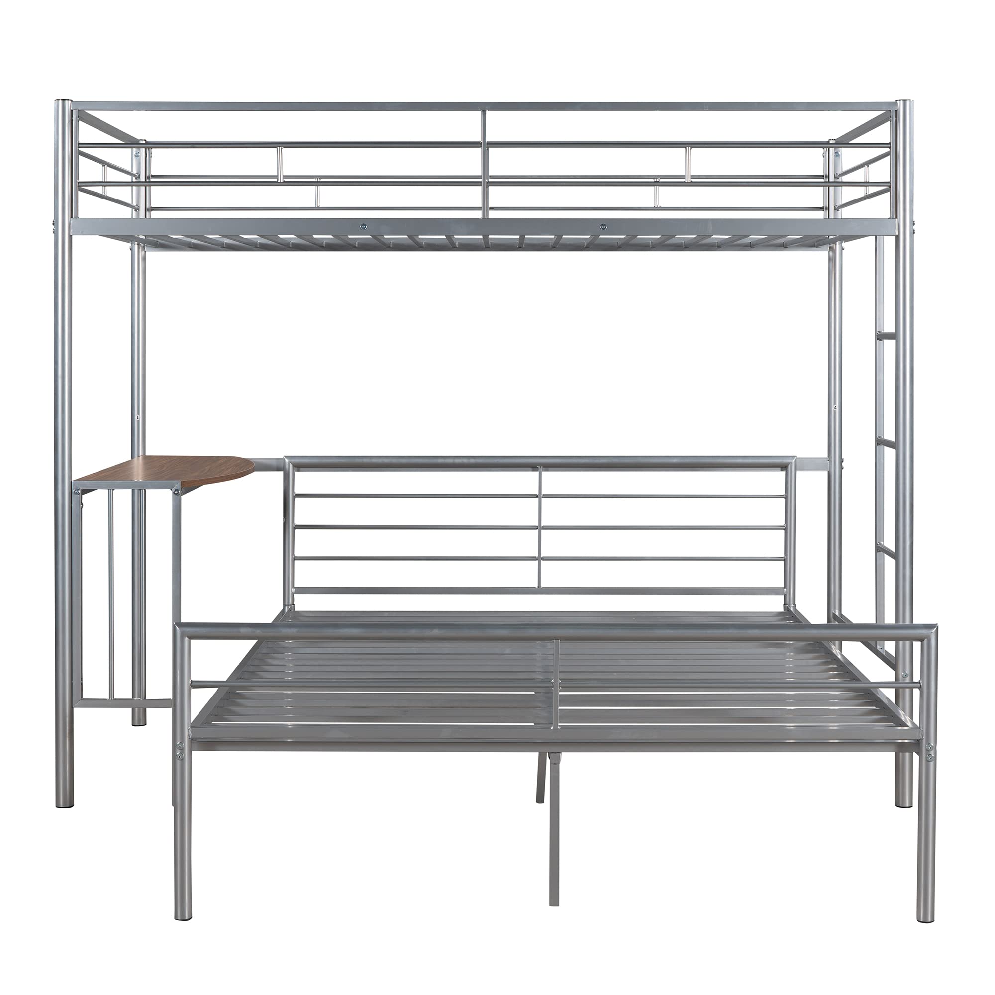 Harper & Bright Designs Twin Over Full Bunk Bed with Study Desk - Metal Bunk Bed for Kids & Teens - Converts to Loft Bed or Platform Bed - Space Saving Bedroom Furniture for Small Rooms - Silver Finish (New)