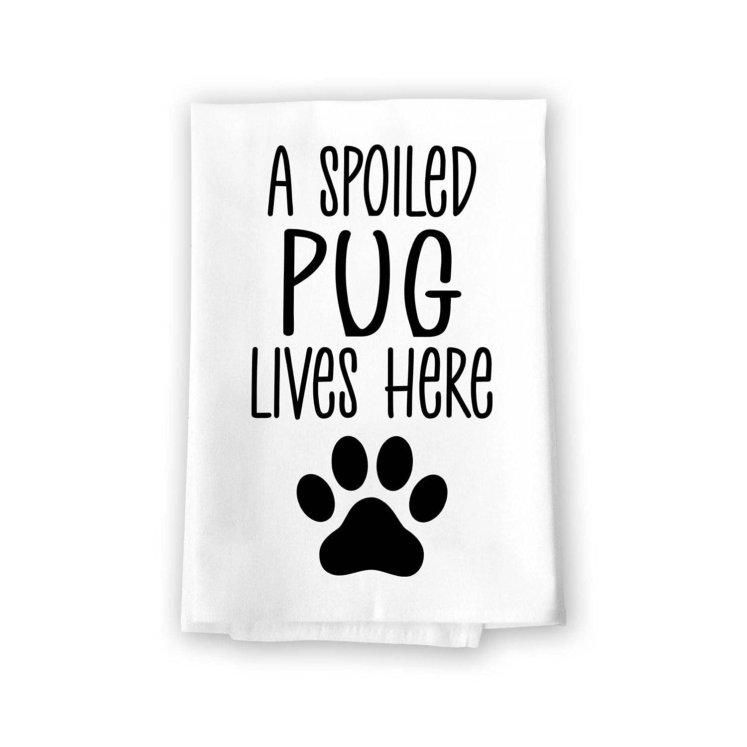 27x27 Inch Honey Dew Gifts Flour Sack Towel - Absorbent Kitchen & Tea Towel with 'A Spoiled Pug Lives Here' Design - Funny Dog Mom Gift, Pug Lover Home Decor (10743) - Perfect for Kitchens, Gag Gifts & Pet-Themed Home Decor