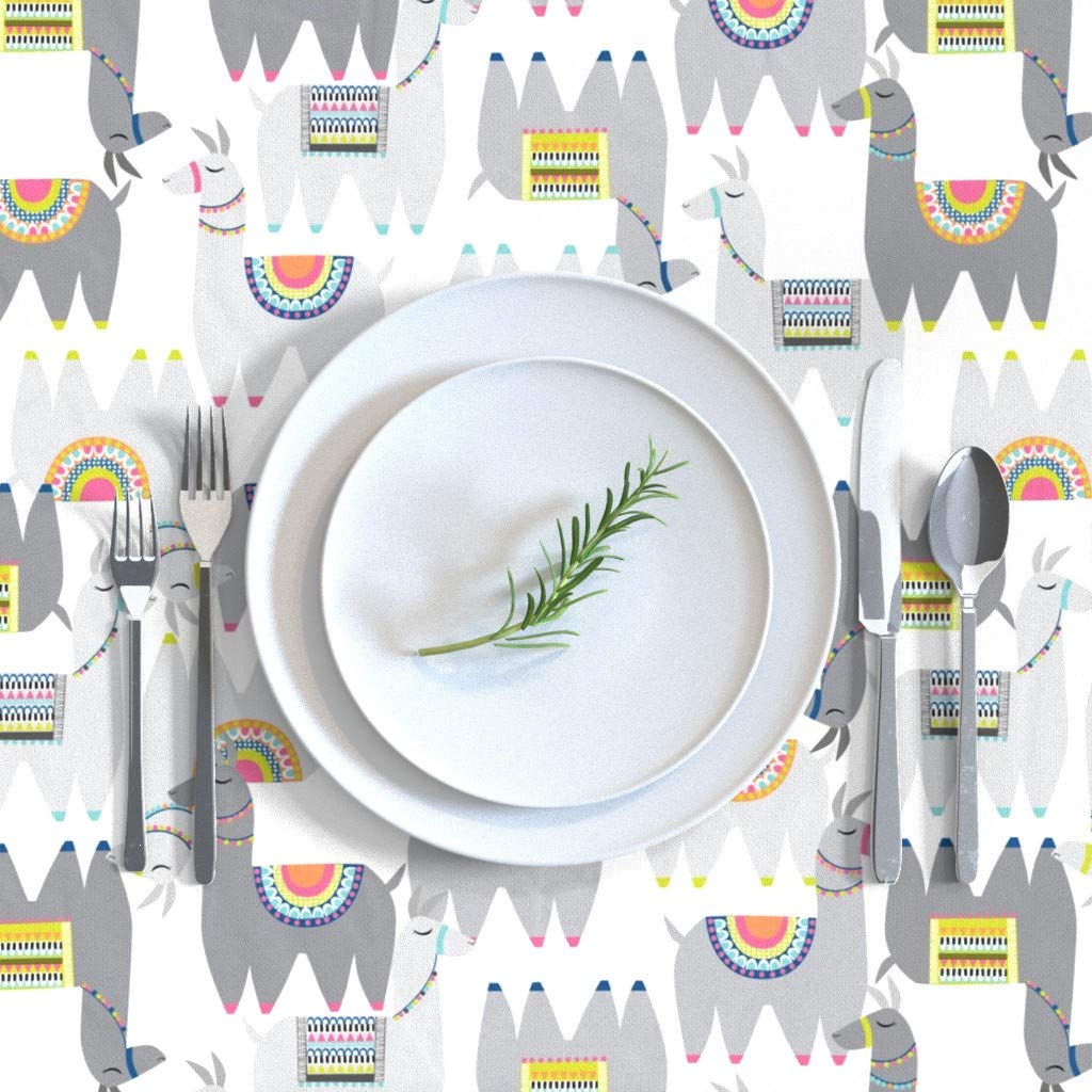 Custom Llama Party Animals Cotton Sateen Tablecloth 70x144 Inches - Colorful Alpaca Print for Dining Room, Nursery Decor & Festive Celebrations