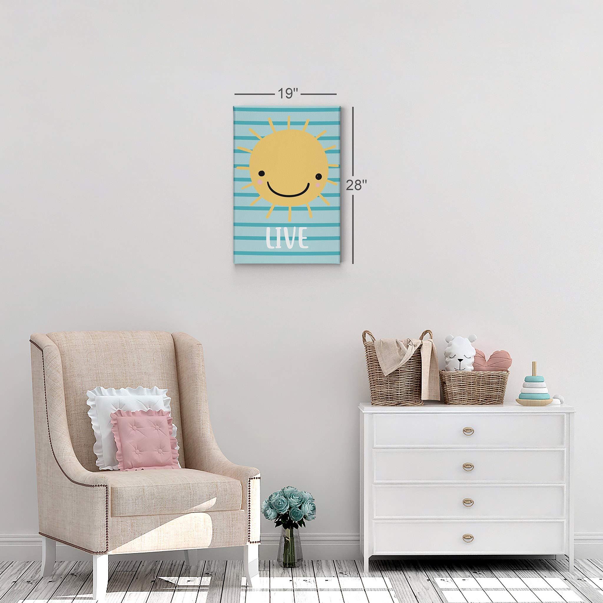 Smile Art Design Lovely Sun Live Lettering Blue Background Canvas Print - Nursery Wall Art for Baby & Kids Room Decor - Ready to Hang 12x8 Inch - Made in USA | Perfect for Nursery, Bedroom, Playroom & Gift