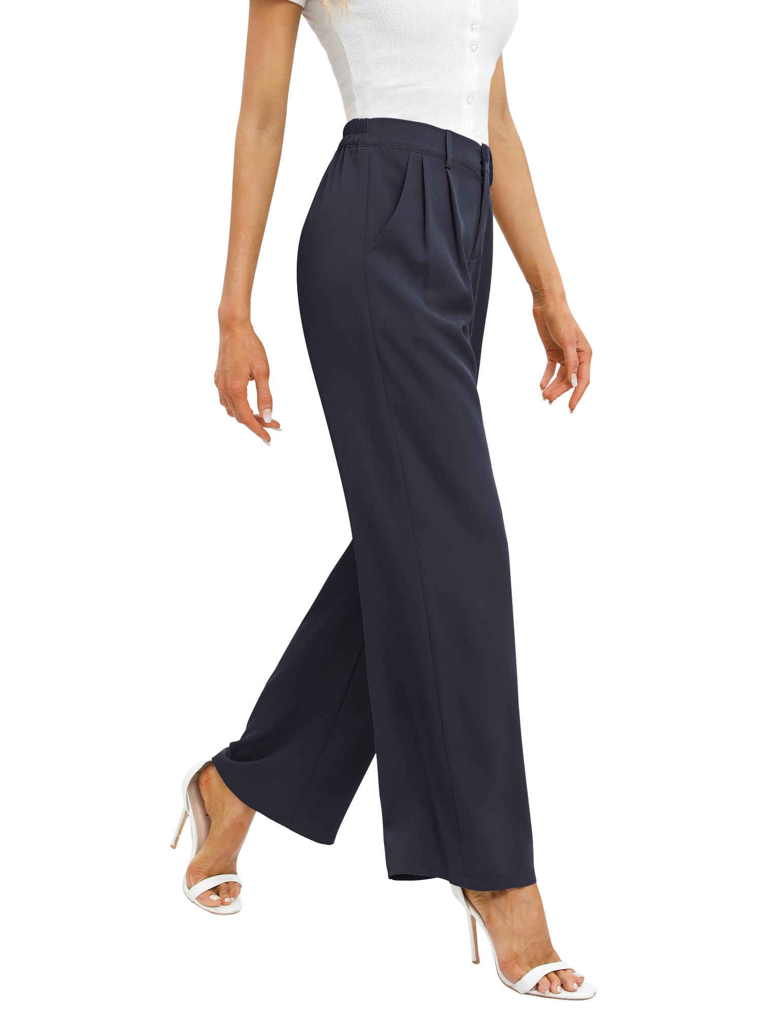 Feiersi Women's High Waisted Wide Leg Business Pants - Professional Straight Leg Work Trousers with Pockets for Office, Interview & Formal Occasions