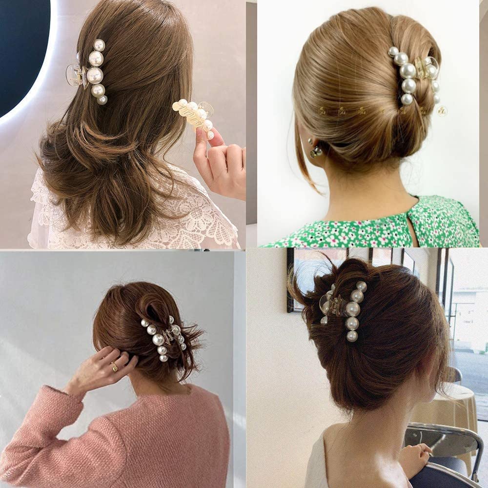 SSDN 3-Pack Pearl Stone Hair Clutchers + 22 Hair Ties + 10 Colorful Bobby Pins - Large Medium Small Hair Claws for Women & Girls | Perfect for Ponytails, Braids, and Everyday Hair Styling
