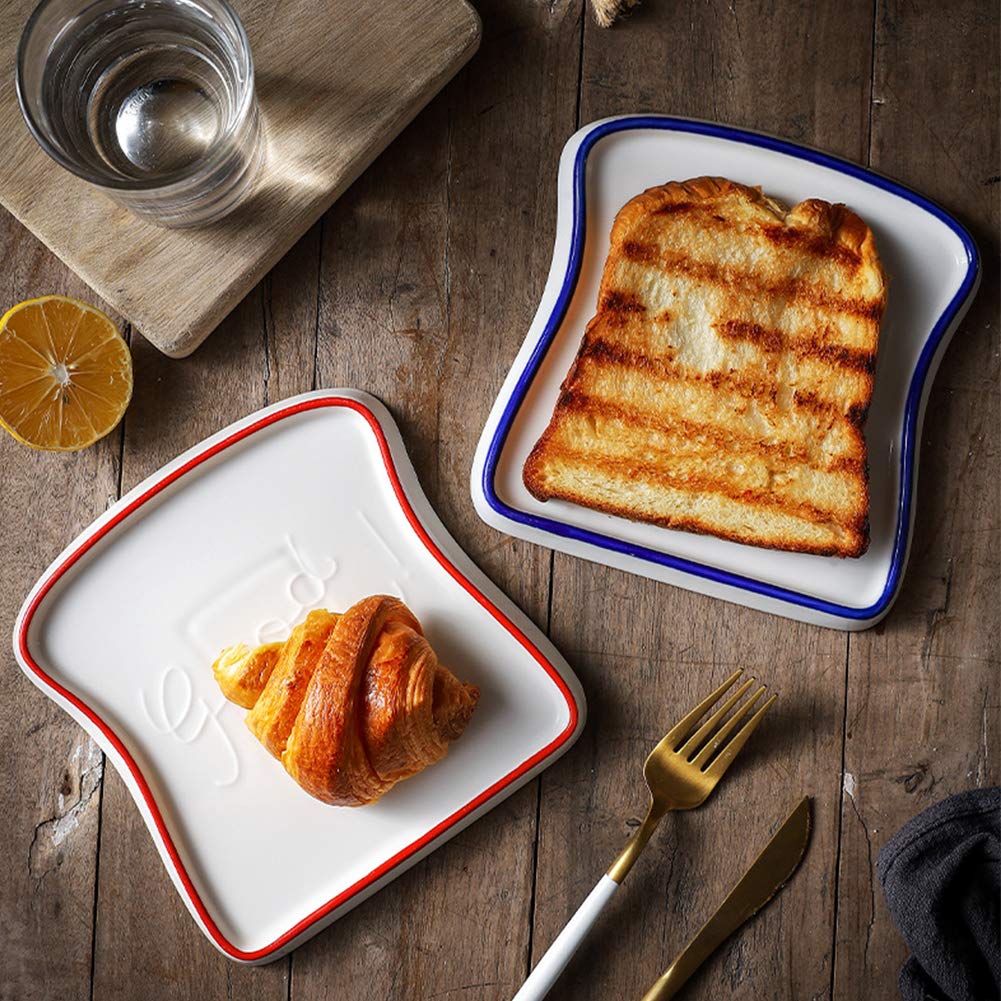 Creative Bread Shape Plate - Toast Bread Ceramic Dish Set for Home Baking | Western Style Bread Inspired Design | Perfect for Dessert, Sara Breakfast & Brunch (Blue)