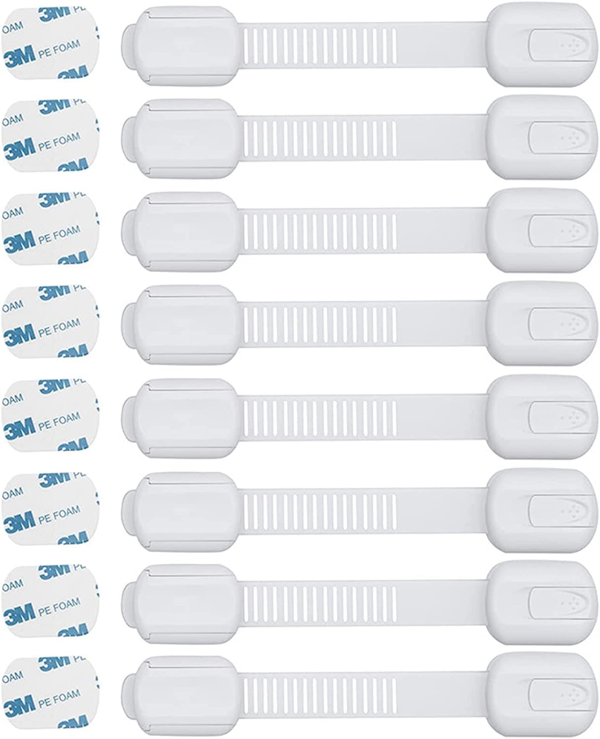 8 Pack Baby Safety Locks - Child Proof Cabinet Locks with 3M Adhesive (No Screws Needed) for Drawers, Cupboards, Oven & Toilet Seat - Secure Your Home for Toddlers & Crawling Babies
