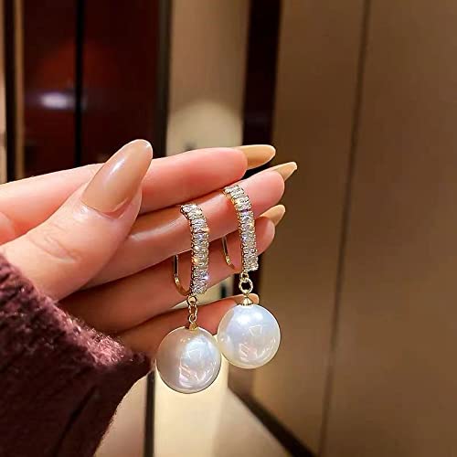 2021 Korean Style Oversized White Pearl Drop Earrings for Women - Bohemian Golden Round Zircon Wedding Jewelry Gift - Perfect for Bridal, Party & Special Occasions