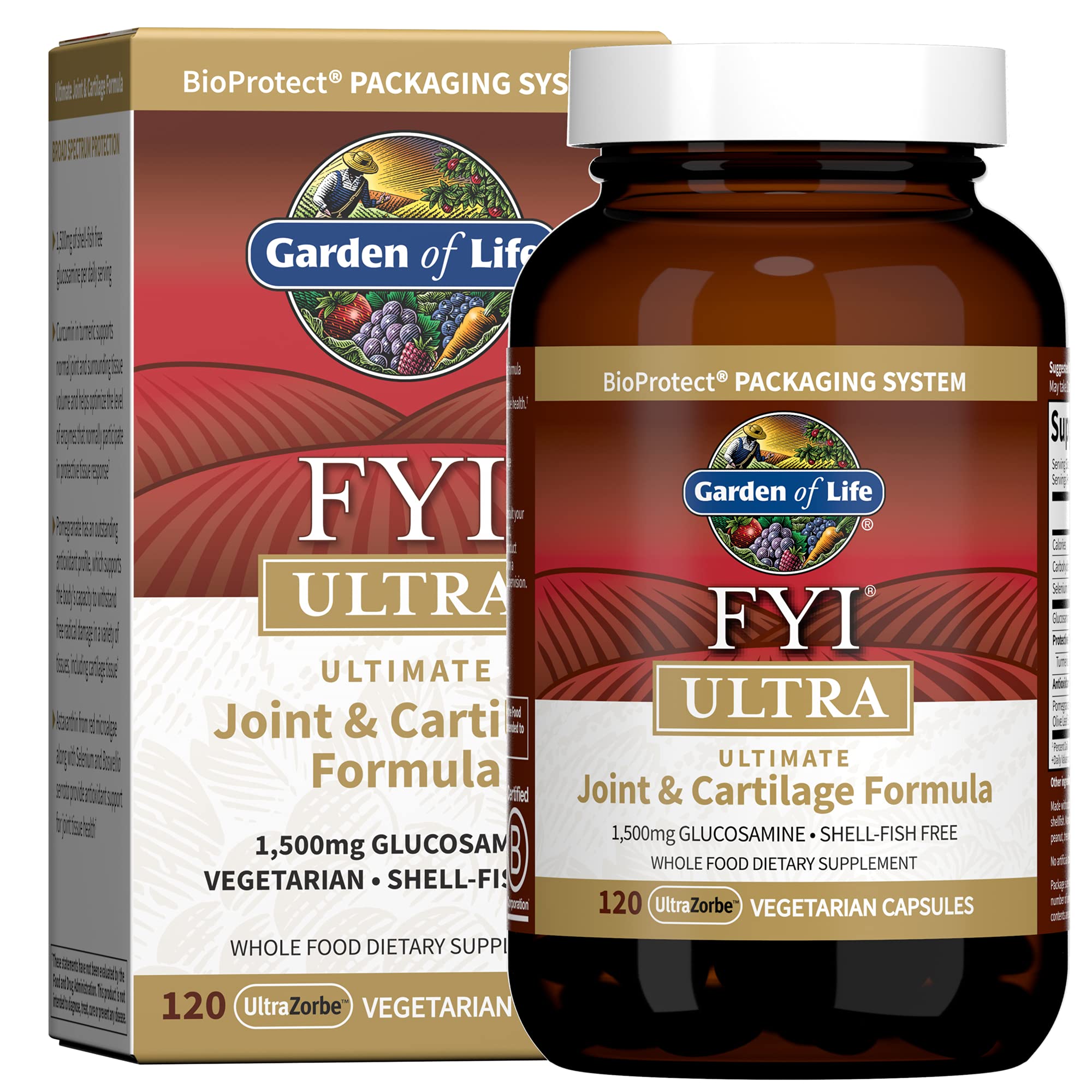 Garden of Life Glucosamine Supplement 1500mg - Ultimate Joint & Cartilage Support with Turmeric & Astaxanthin for Women & Men - Vegetarian, Shellfish-Free, 120 Capsules - Supports Mobility for Active Lifestyles, Exercise Recovery & Daily Comfort