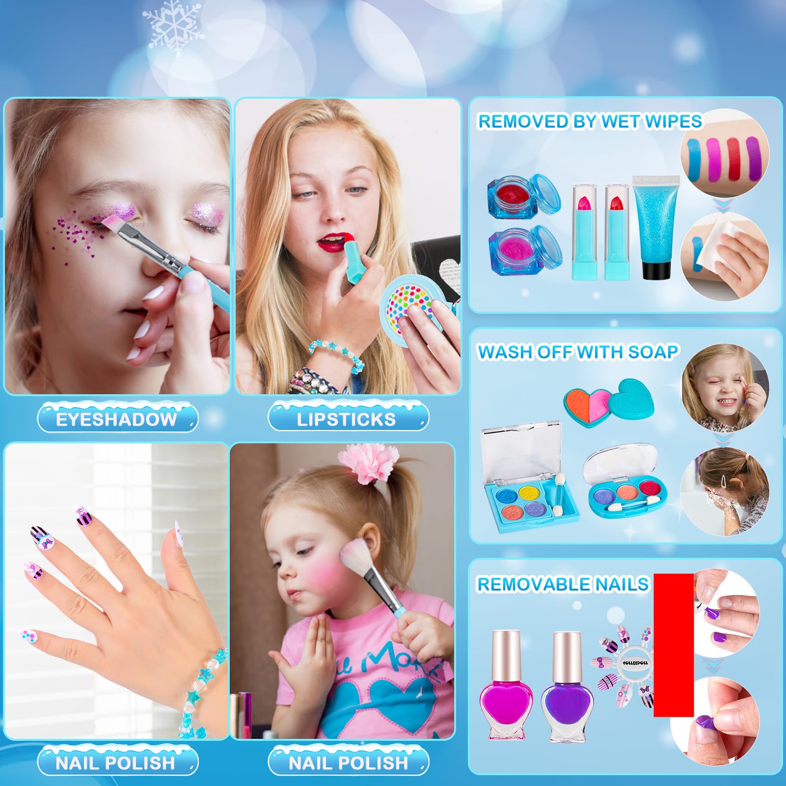 25 PCS Washable Makeup Kit for Girls - Birthday & Christmas Gift for Ages 4-10 - Perfect for Parties & Playtime
