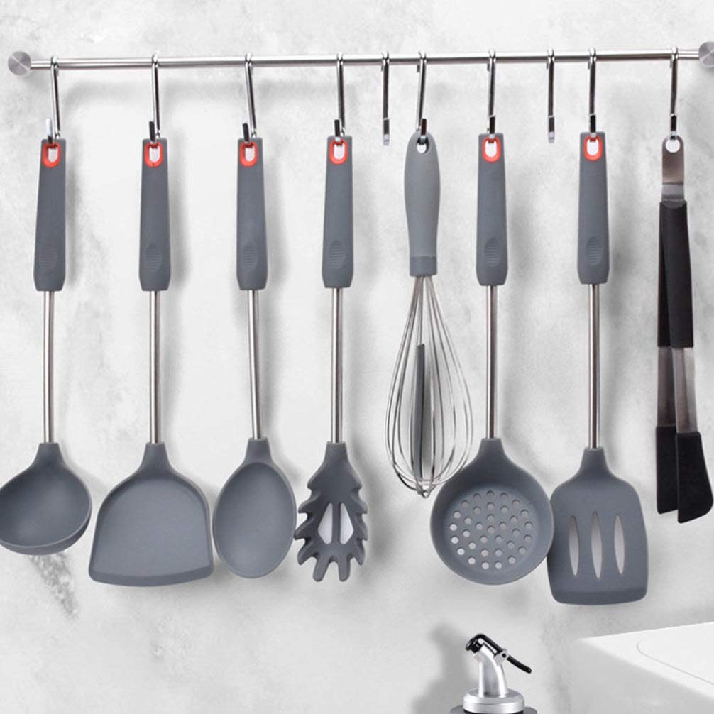 Stainless Steel Wall Hooks for Kitchen & Coat Hanging - Heavy Duty Sliding Hanger Rack for Utensils, Towels & Storage - Perfect for Organizing Small Spaces, Pantry & Entryway