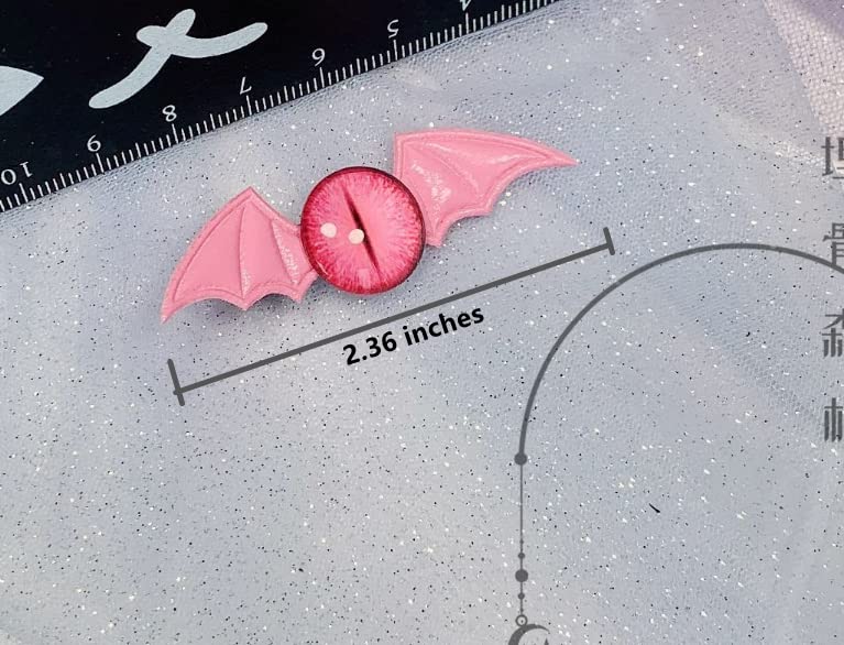 Gothic Devil Eyes Bat Wings Hair Clips - Dark Halloween Hair Accessories for Kids & Adults (Pink Pair) | Perfect for Costume Parties, Cosplay & Spooky Events