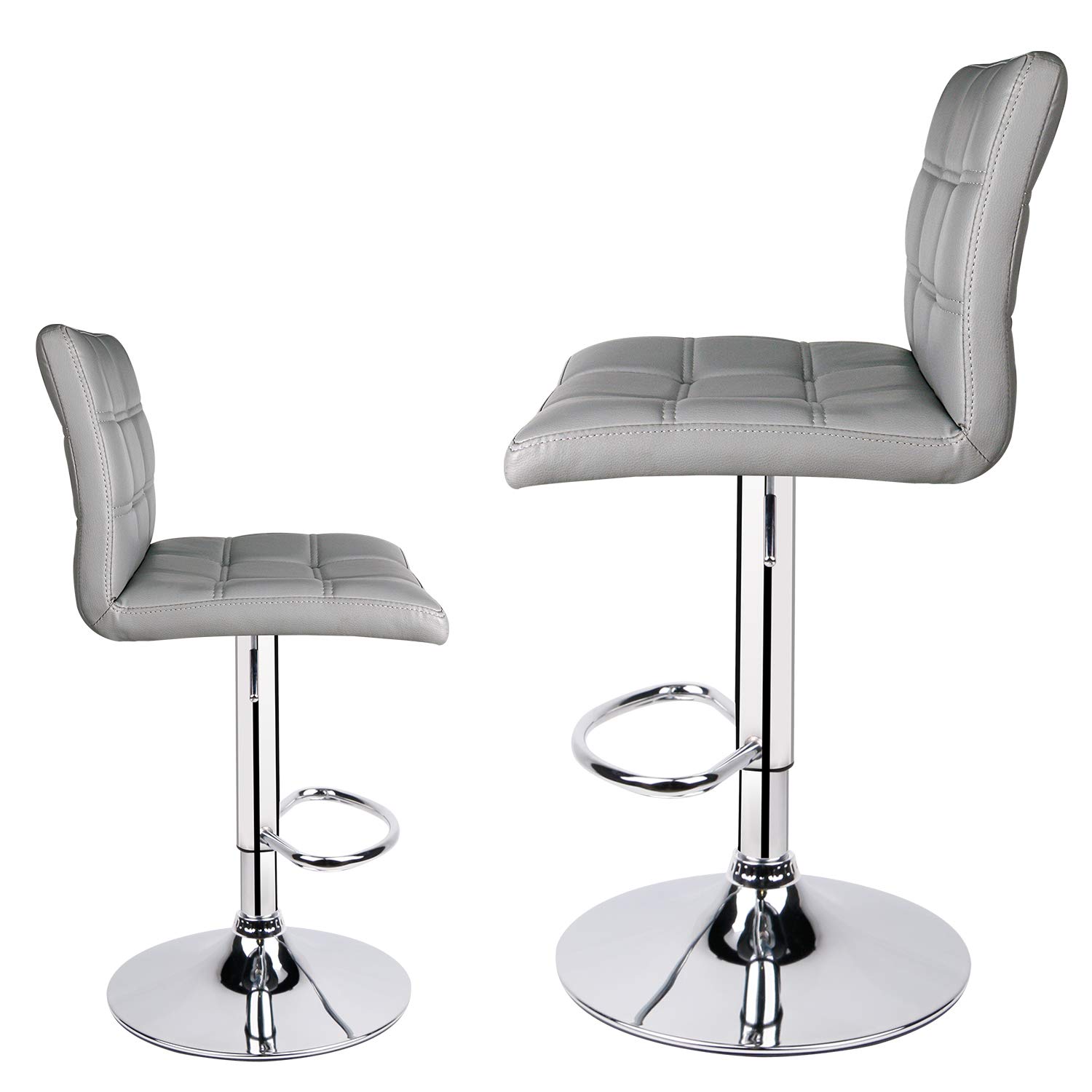 Leader Modern Square Back Bar Stools - Set of 2 Adjustable Swivel Bar Chairs with Back Support in Light Grey - Perfect for Kitchen Islands, Home Bars & Breakfast Nooks