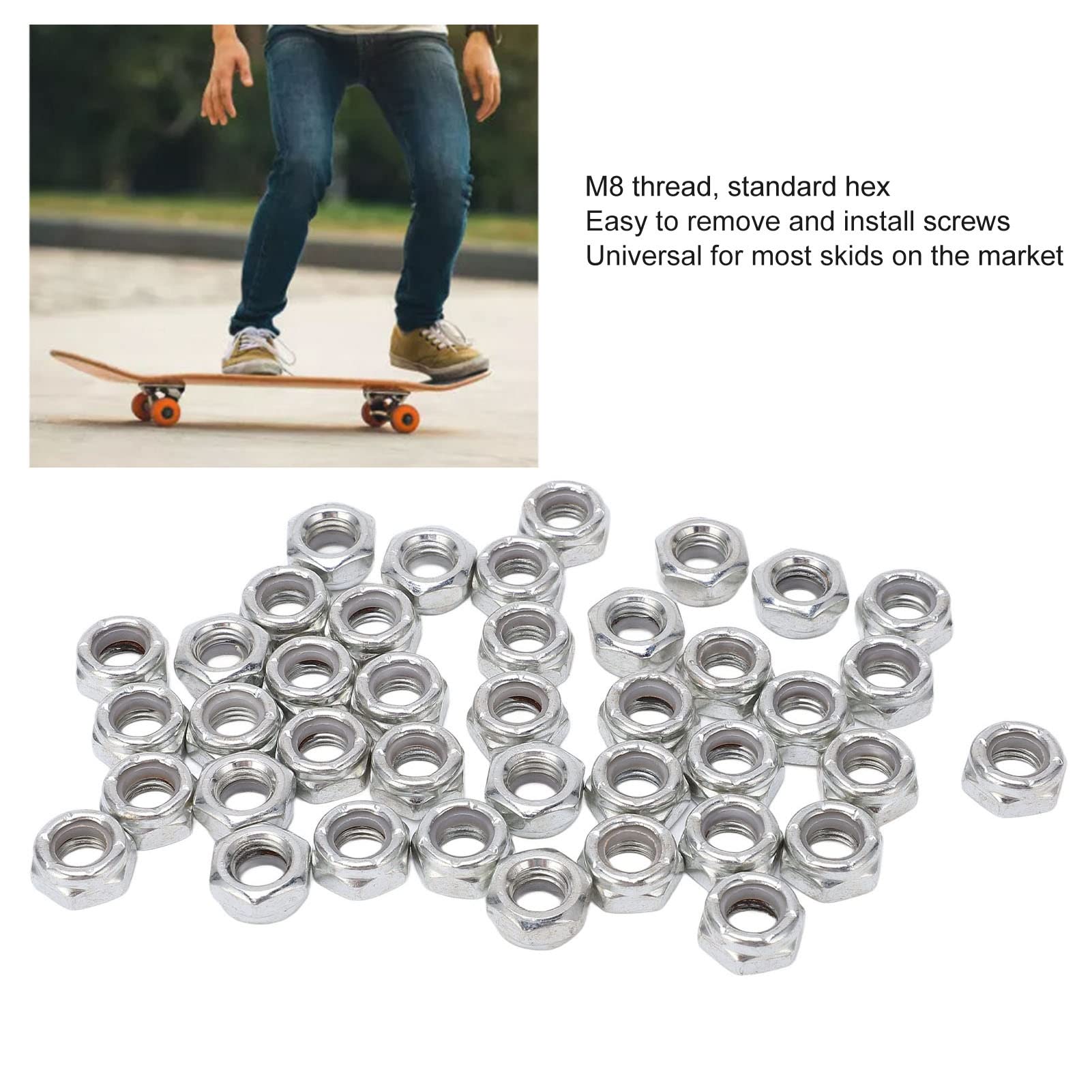 40pcs Carbon Steel Skateboard Axle Nuts & Truck Hardware Kit - Durable Silver Skateboard Parts for Skateboards, Outdoor Scooters & Longboards | Perfect for Street Skating, Park Riding & DIY Board Maintenance