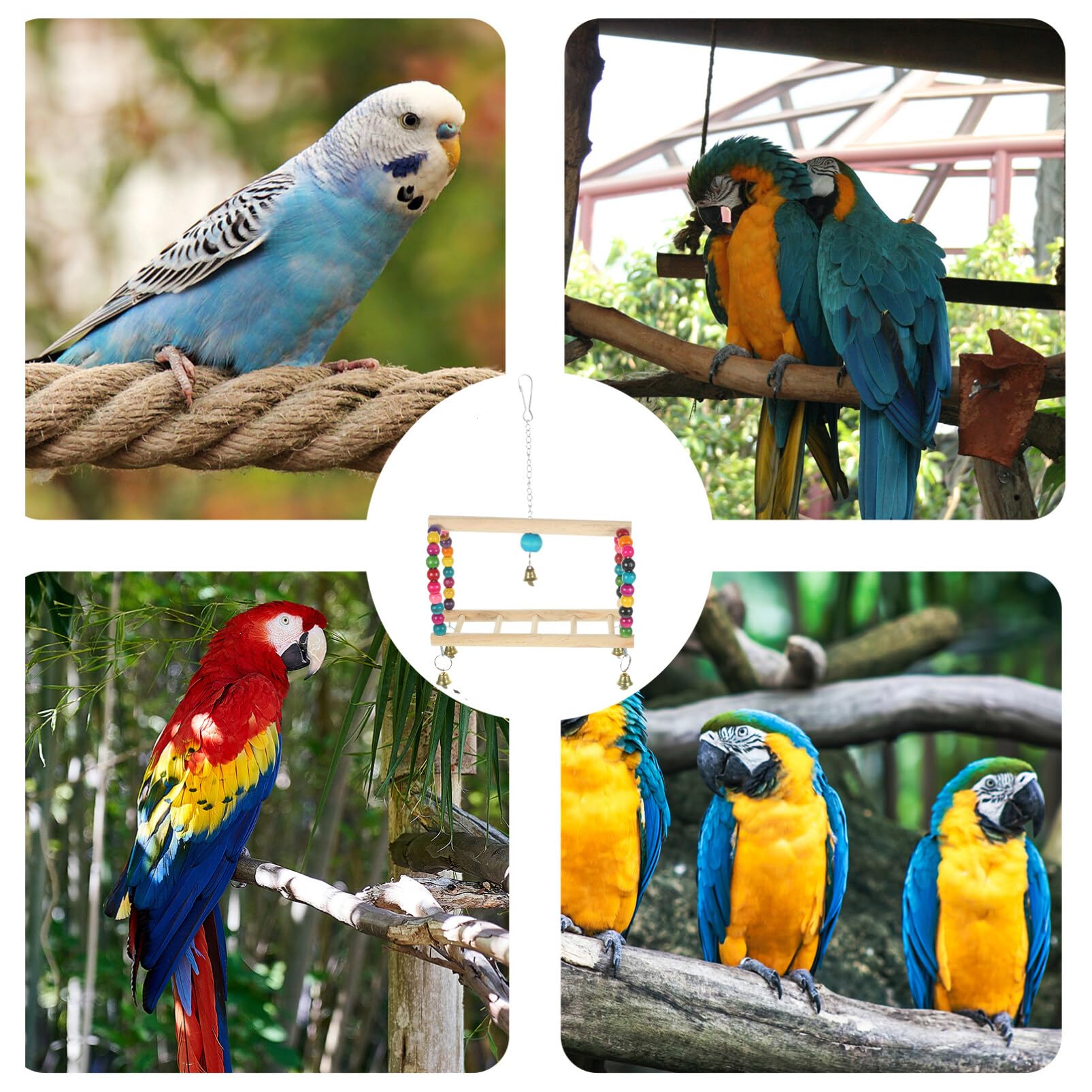 **Natural Wooden Bird Perch & Swing Toy Set - Chewing Ladder Bridge for Parrots, Parakeets, Lovebirds - Cage Accessories for Hanging, Standing & Play - Perfect for Small Birds' Exercise & Entertainment**