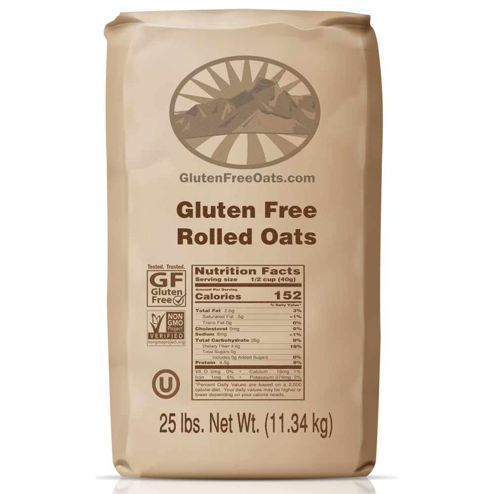 Organic GF Harvest Gluten-Free Rolled Oats - 25 lb Bulk Bag | Non-GMO, Whole Grain, High Fiber Breakfast Oatmeal for Baking, Smoothies & Healthy Recipes (Perfect for Pancakes, Granola & Overnight Oats)