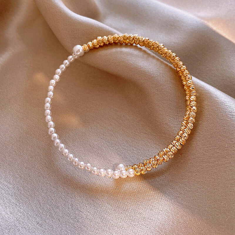 Bling Layer Gold Beads Adjustable Bangle Cuff Bracelet for Women | R8270 | Perfect for Parties, Weddings & Everyday Fashion Accessories