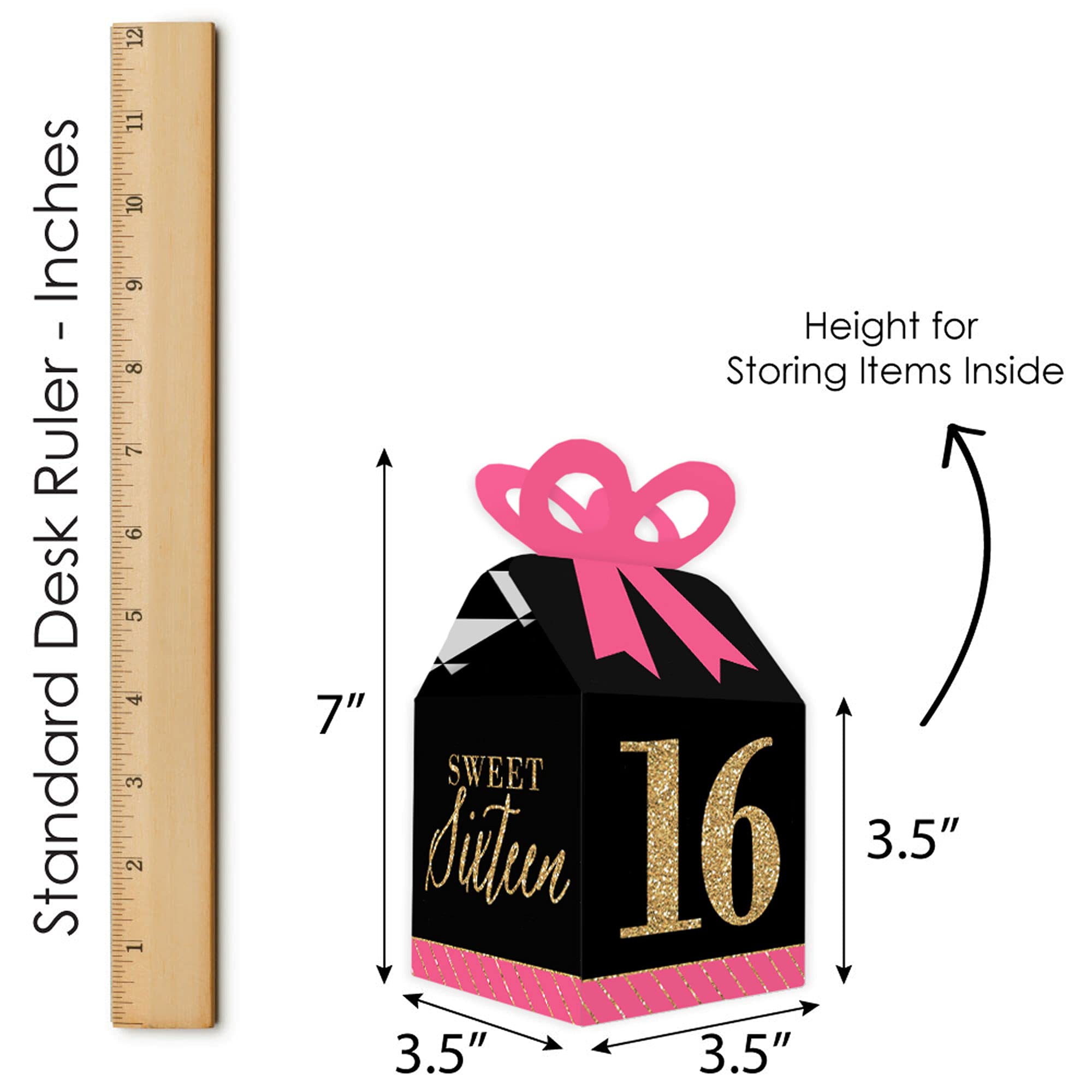 16th Birthday Gift Boxes - Pink, Black & Gold Set of 12 for Party Favors