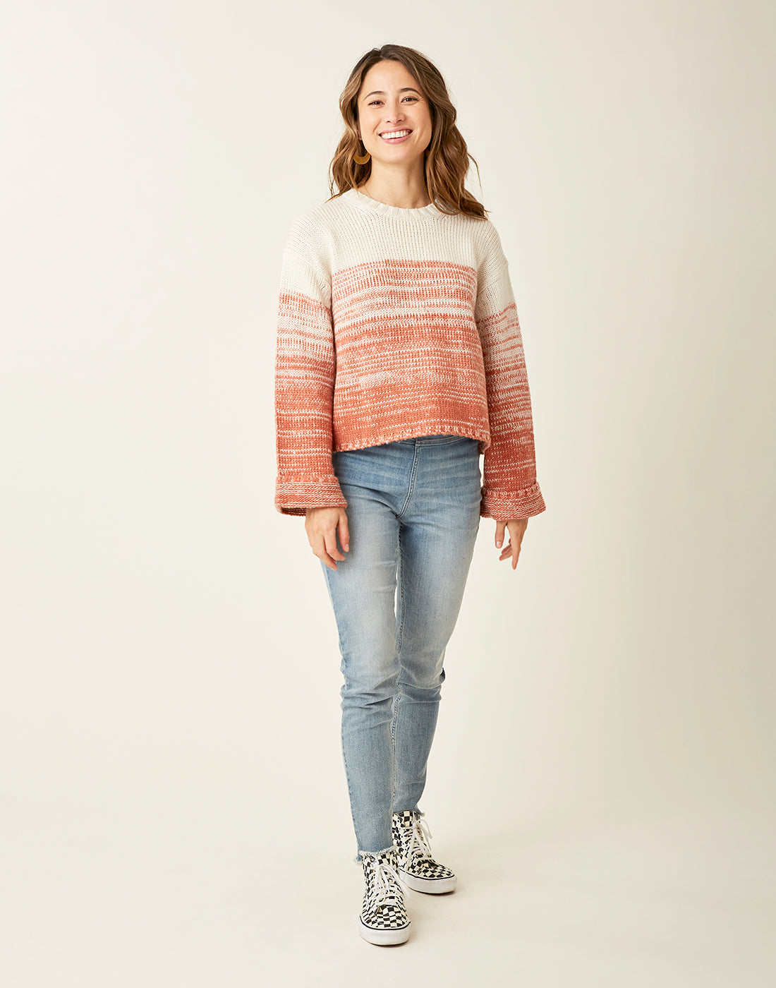 Estes Ombre Sweater Women's Pullover - Red Clay Fade Gradient Knit Sweater for Fall & Winter | Cozy Casual Wear, Layering Outfits, Office Attire