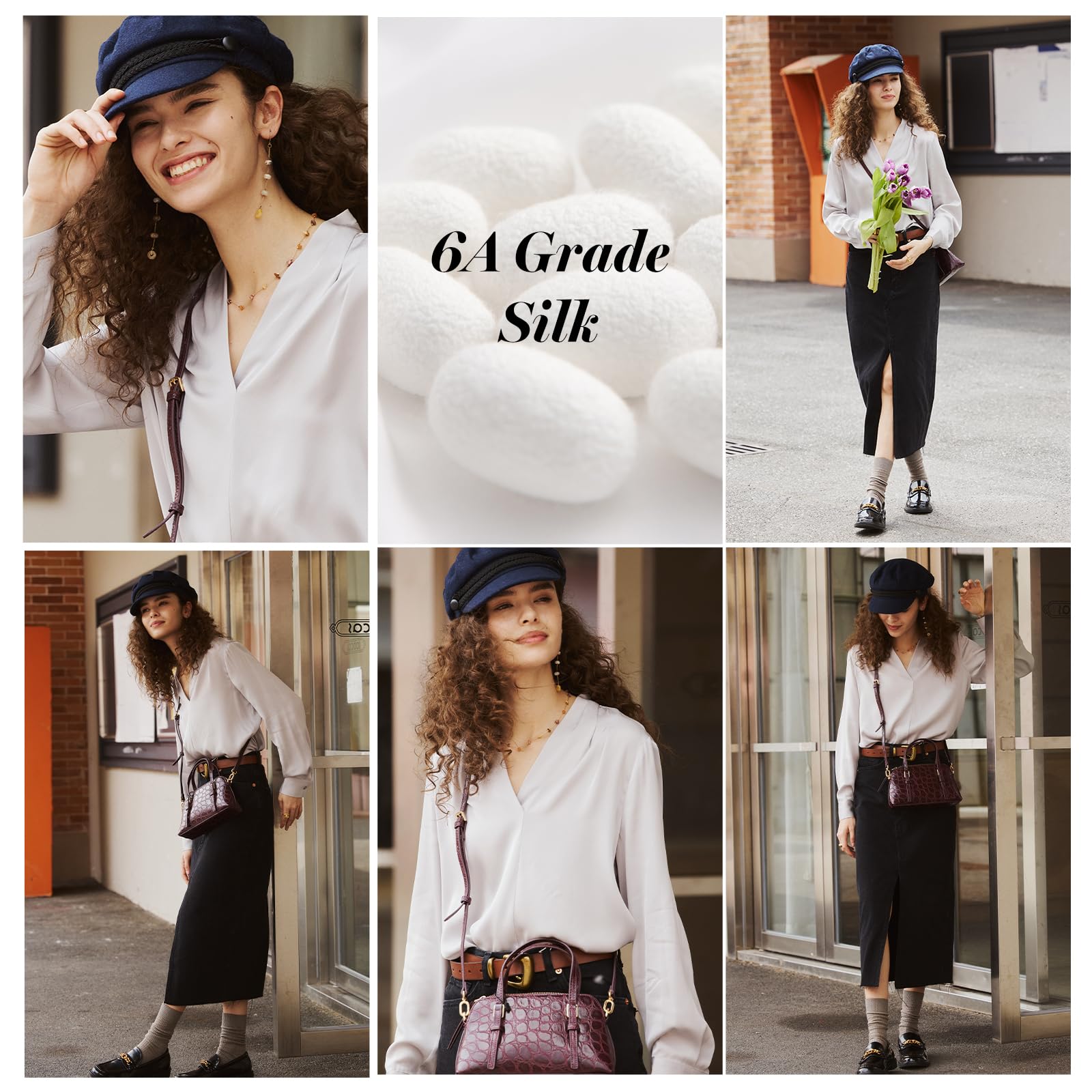 COLD POSH Women's Mulberry Silk Blouse - Elegant Long Sleeve V-Neck Button Down Shirt for Fall & Summer | Luxury Office Wear & Evening Outfits