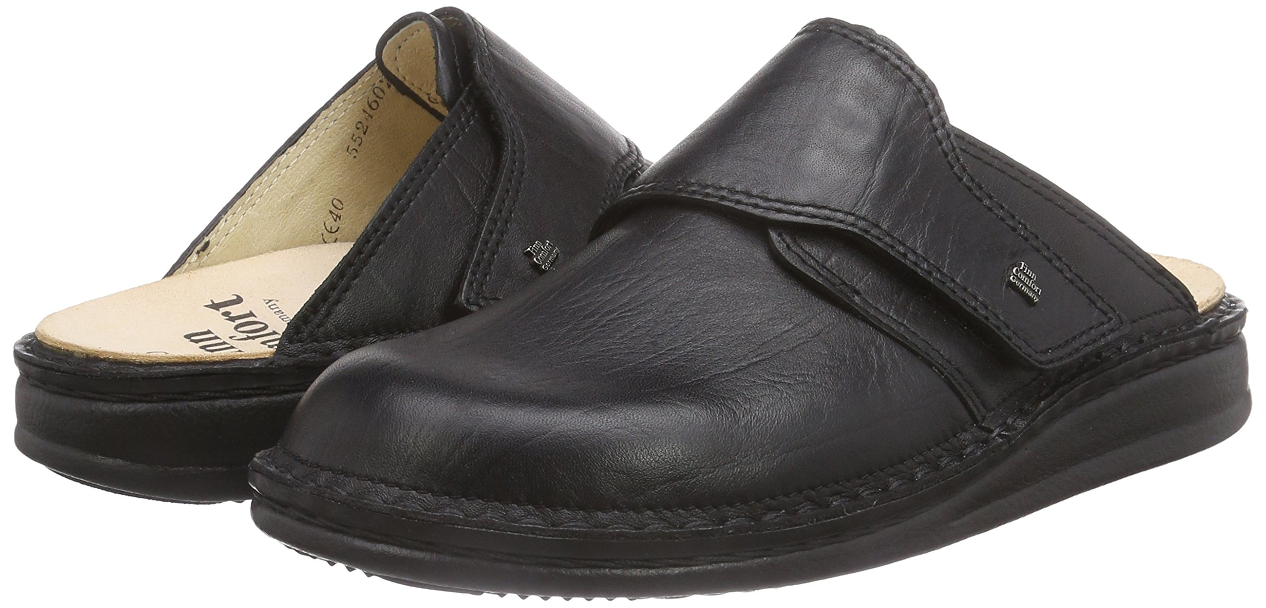 Finn Comfort Men's Clogs - Comfortable Leather Slip-On Shoes for Men, Black, Size 8 | Perfect for Home, Garden, and Casual Wear