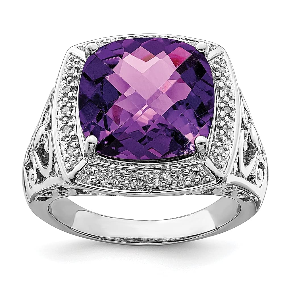 925 Sterling Silver Purple Amethyst Diamond Band Ring for Women - Dainty Gemstone Fine Jewelry Gift for Her - Perfect for Anniversaries, Birthdays & Special Occasions