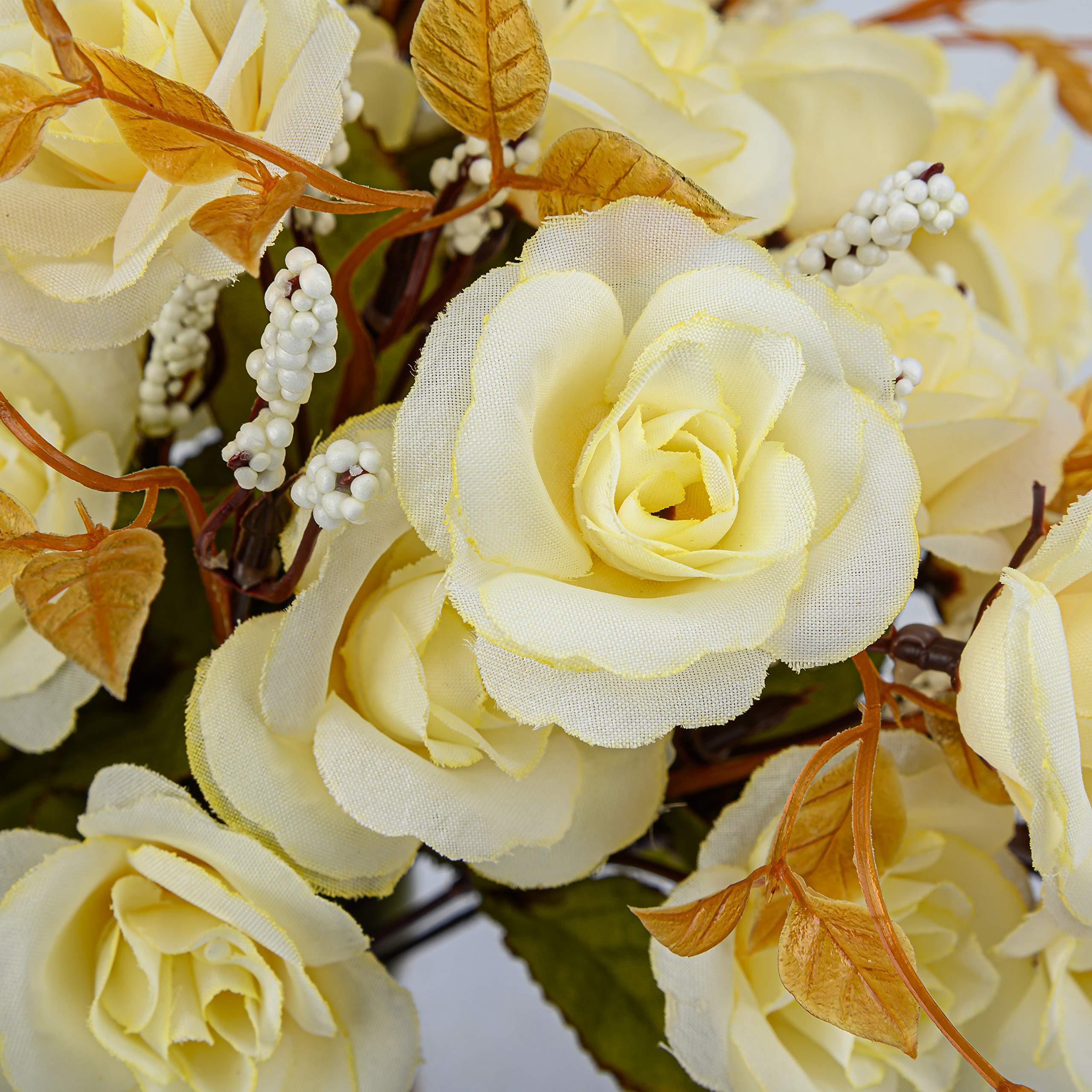 Artificial Silk Rose Bouquet with White Ceramic Vase - Fake Flower Arrangement for Home Decor, Wedding Centerpiece, Indoor Party Decoration (Milk White) | Perfect for Dining Table, Living Room, and Bridal Shower Decorations
