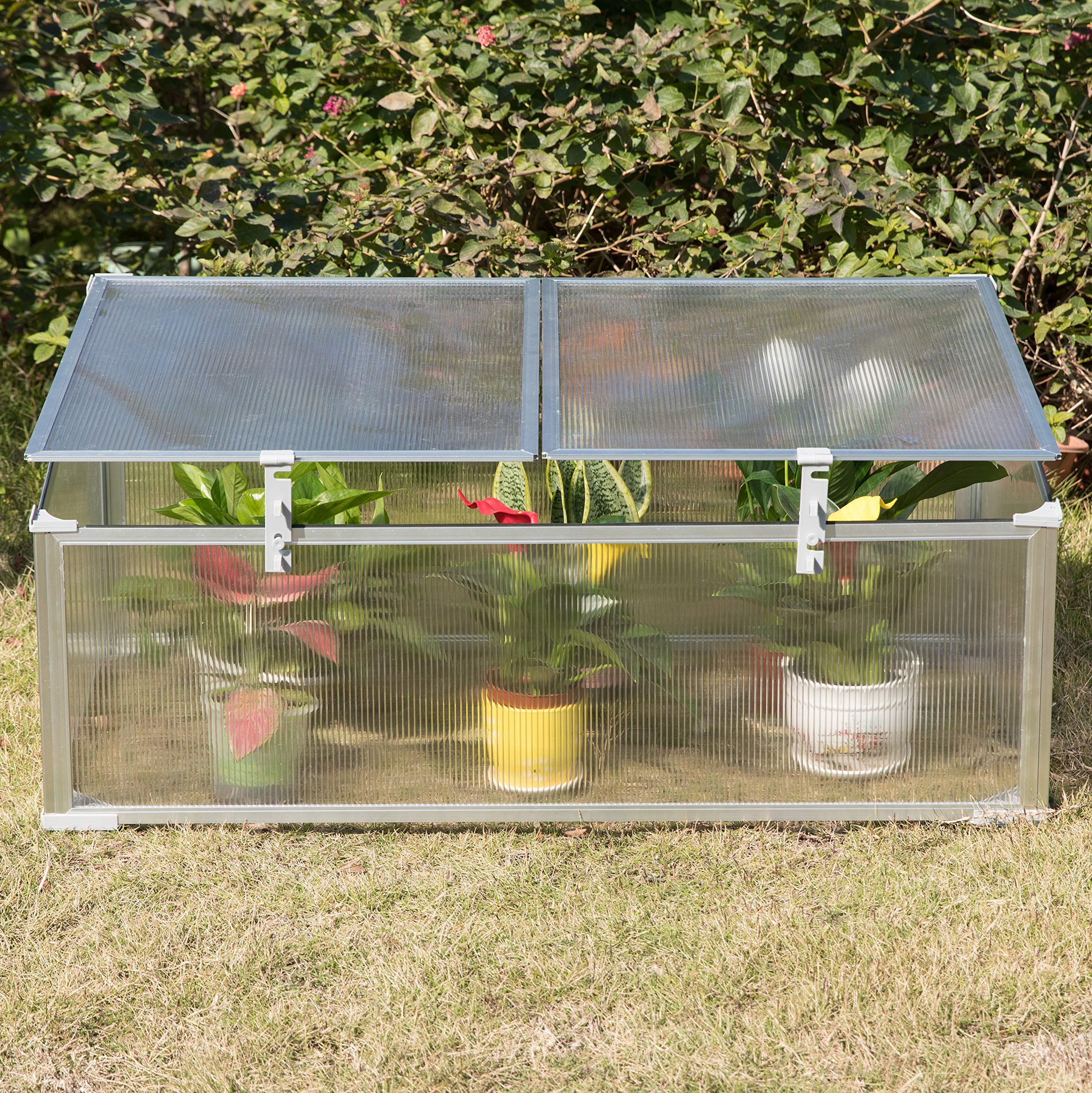 Portable Aluminum Cold Frame Greenhouse - Bottomless Flower Box & Plant Protector with UV-Blocking Transparent Double Walled PVC Panels | Perfect for Seed Starting, Winter Gardening, and Outdoor Plant Protection