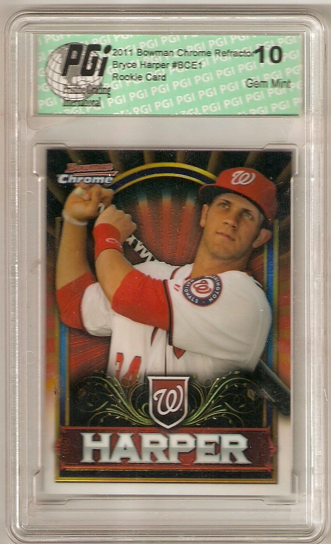Bryce Harper 2011 Bowman Chrome Gold Refractor Rookie Card PGI 10 Gem Mint - Rare Baseball Collectible for Sports Memorabilia & Card Showcase Display