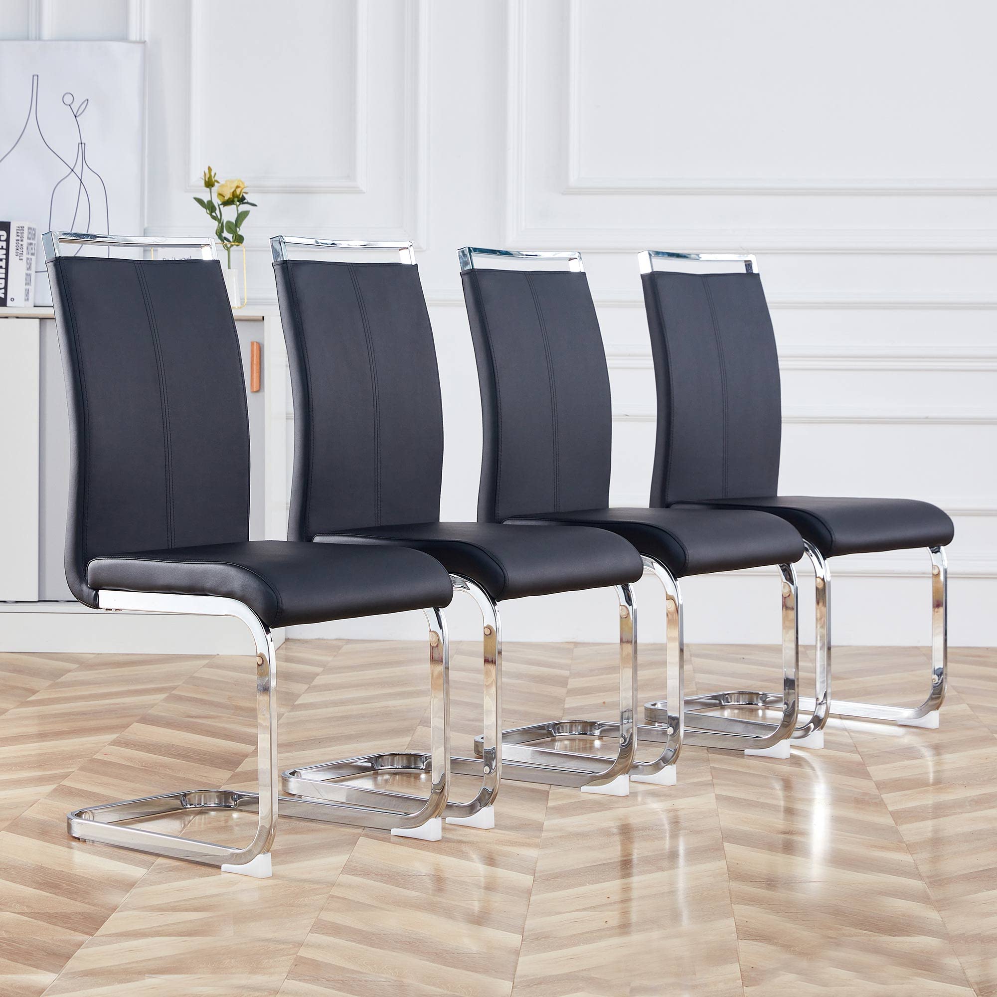 Baysitone Modern Dining Chairs Set of 4 - Faux Leather Padded High Back Kitchen & Dining Room Chairs - Comfortable Side Chairs for Home, Restaurant, Office - Black