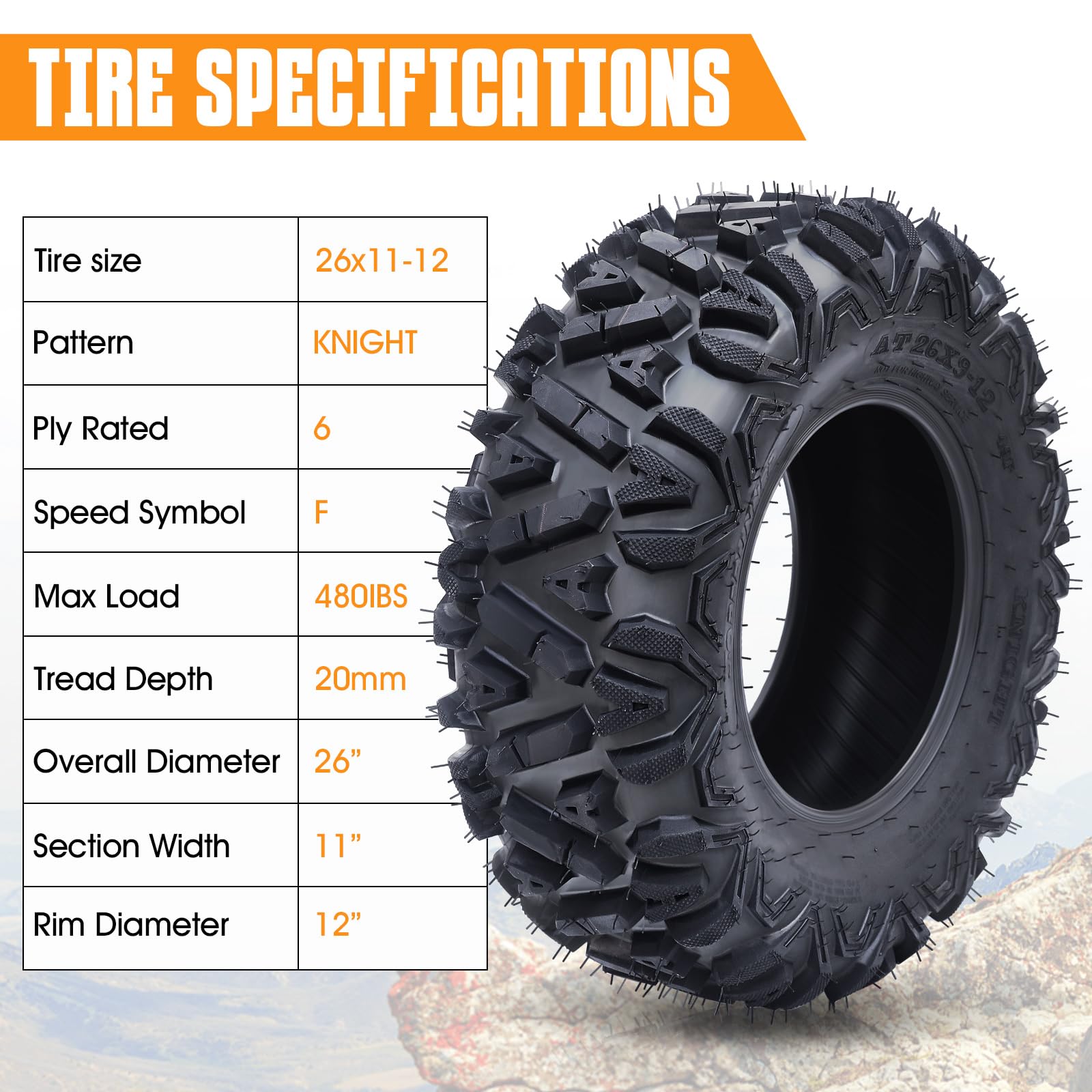 Set of 2 WHIZMIA ATV/UTV All-Terrain Tires 26x11-12 - 6 PR Tubeless Bias Tires for Off-Road, Mud, Sand & Trail Riding - Durable & High-Performance