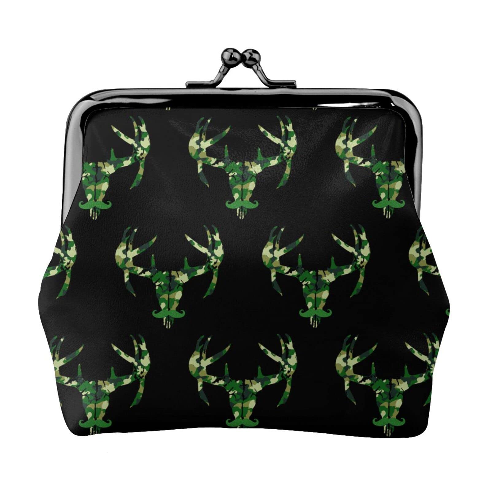Genuine PU Leather Buckle Coin Purse - Camouflage Deer Skull Hunting Design - Kiss-Lock Change Wallet for Women - Perfect for Outdoor Adventures, Hunting Trips & Everyday Use
