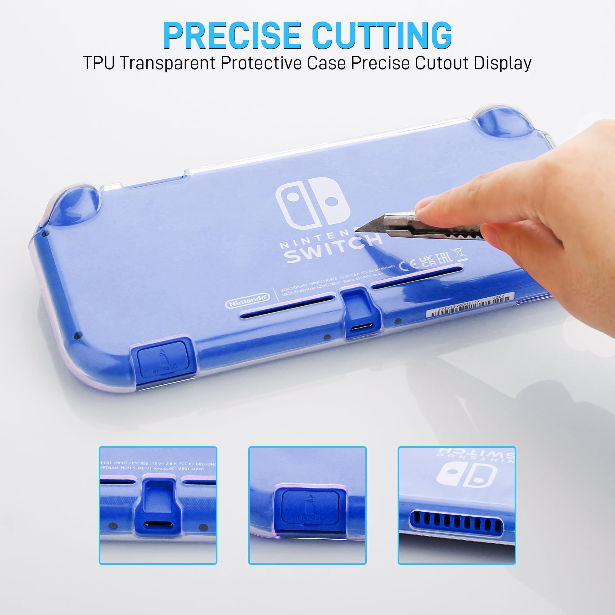 Nintendo Switch Lite Carrying Case - Shockproof Travel Bag with TPU Case Cover, Screen Protector & 10 Thumb Grips (Blue) | Portable Gaming Accessories Bundle for On-The-Go Protection