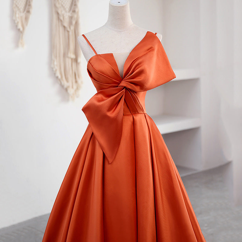 Elegant A-Line Orange Satin Prom Dress with Sweet Bow - Perfect for Homecoming, Birthday Party & Formal Events 2045