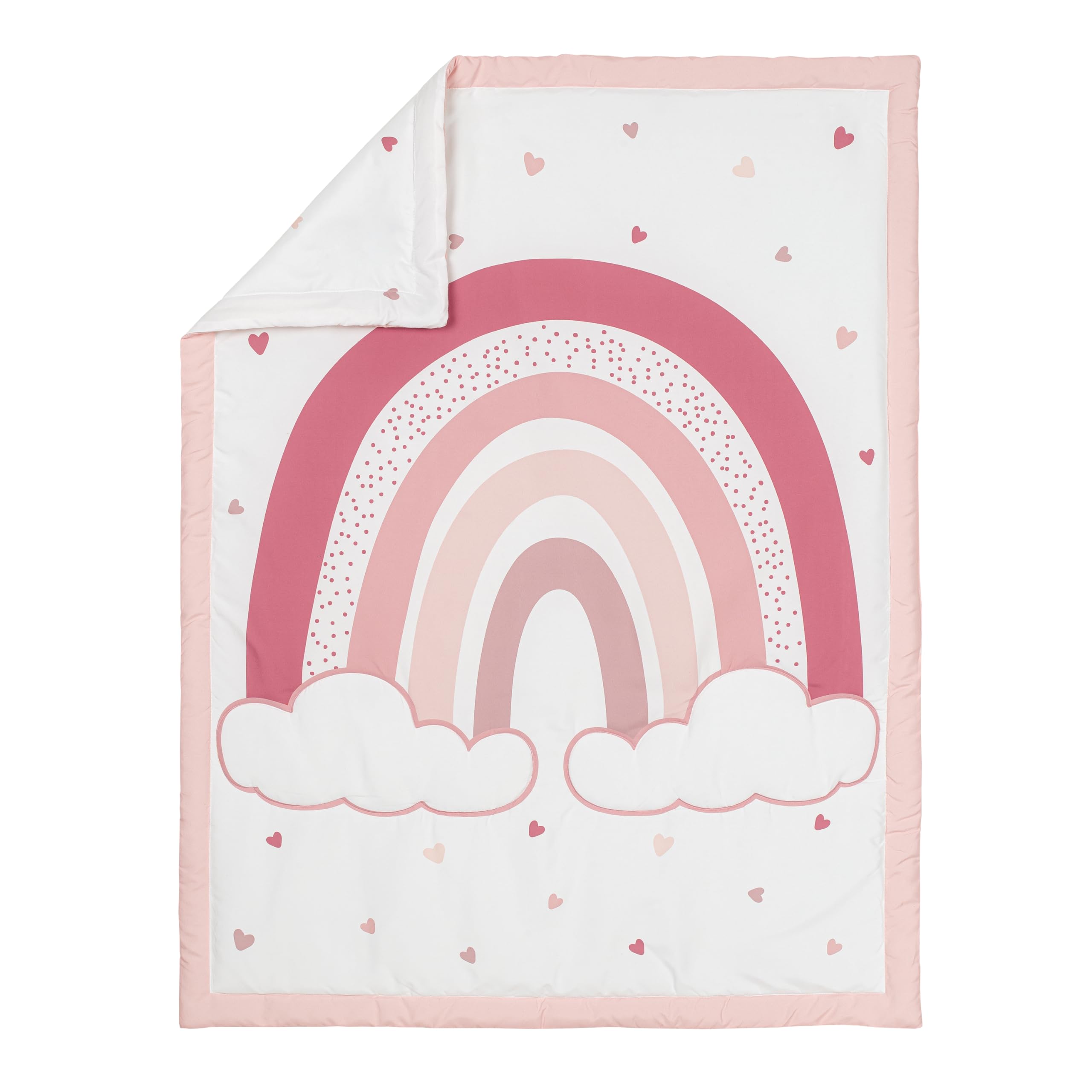 Sweet Jojo Designs Pink Boho Rainbow & Hearts Baby Crib Bedding Set - 3 Piece Nursery Set with Blanket, Fitted Sheet & Skirt | Blush Mauve Shabby Chic Bohemian Cloud Dusty Rose Polka Dot Heart | Perfect for Nursery Decor, Baby Shower Gifts & Newborn Room Styling