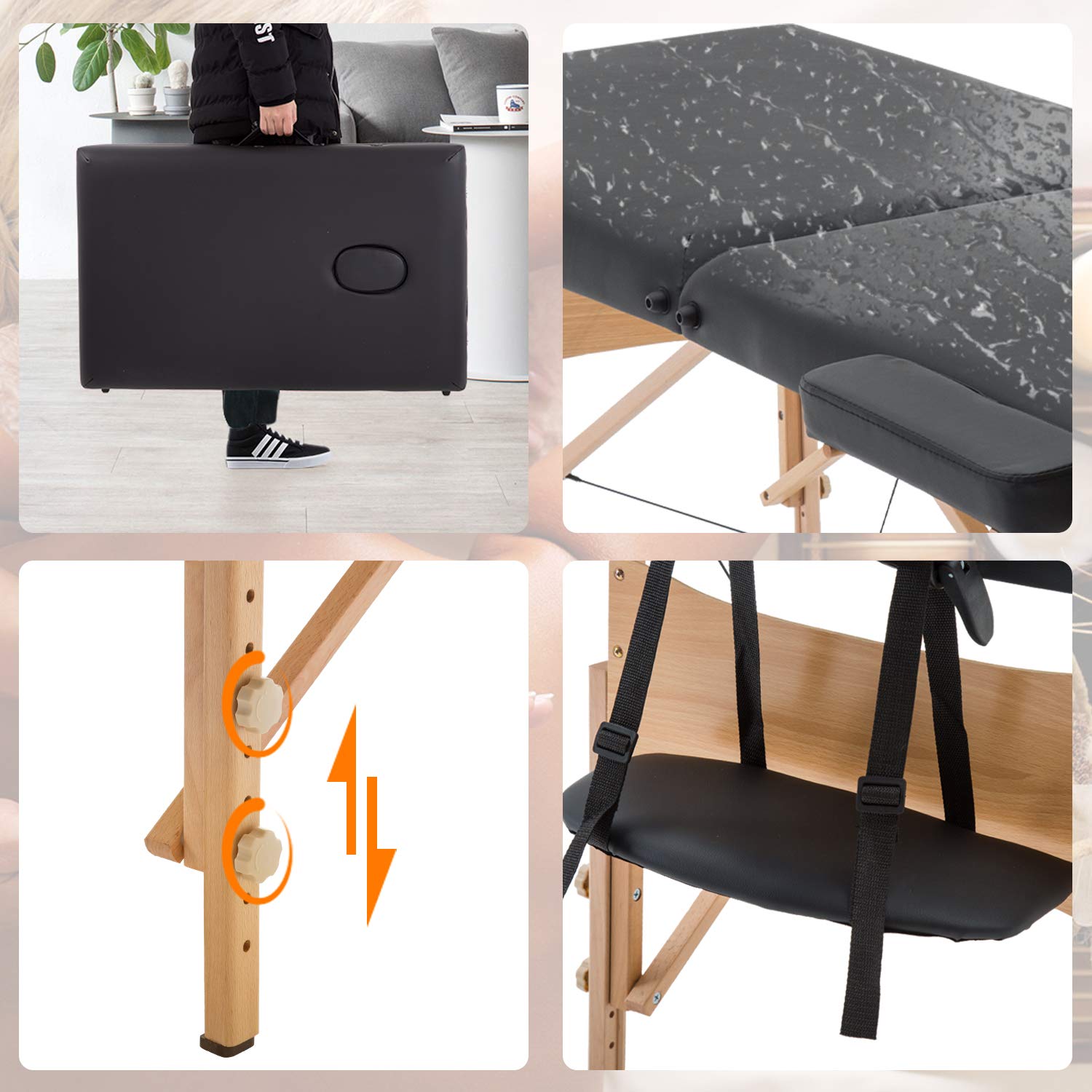 **OffiClever Portable Massage Table - Adjustable Height 73