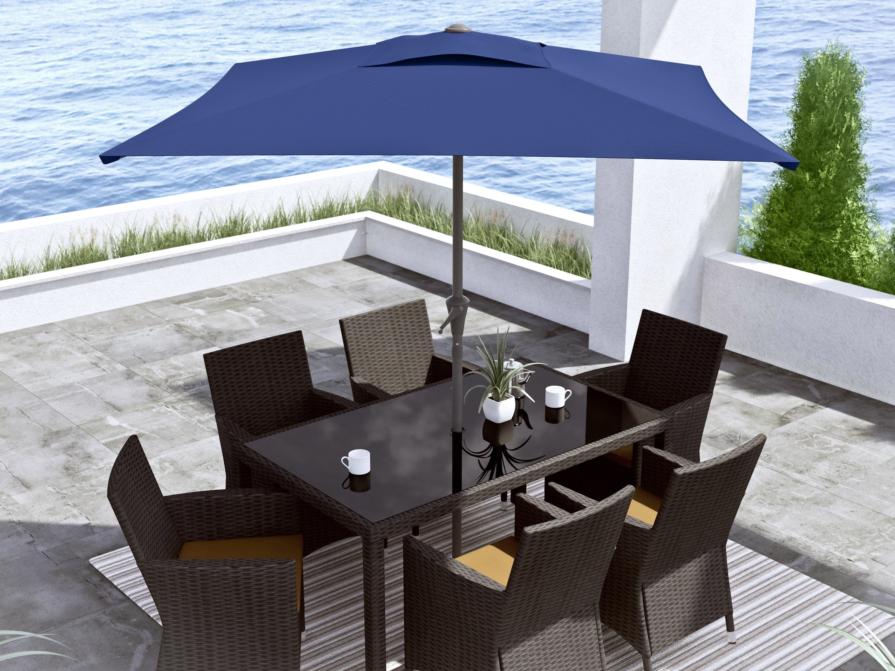9ft Square Cobalt Blue Patio Umbrella - Outdoor Sun Shade for Pool, Deck, Garden & Backyard - Waterproof & UV Protection